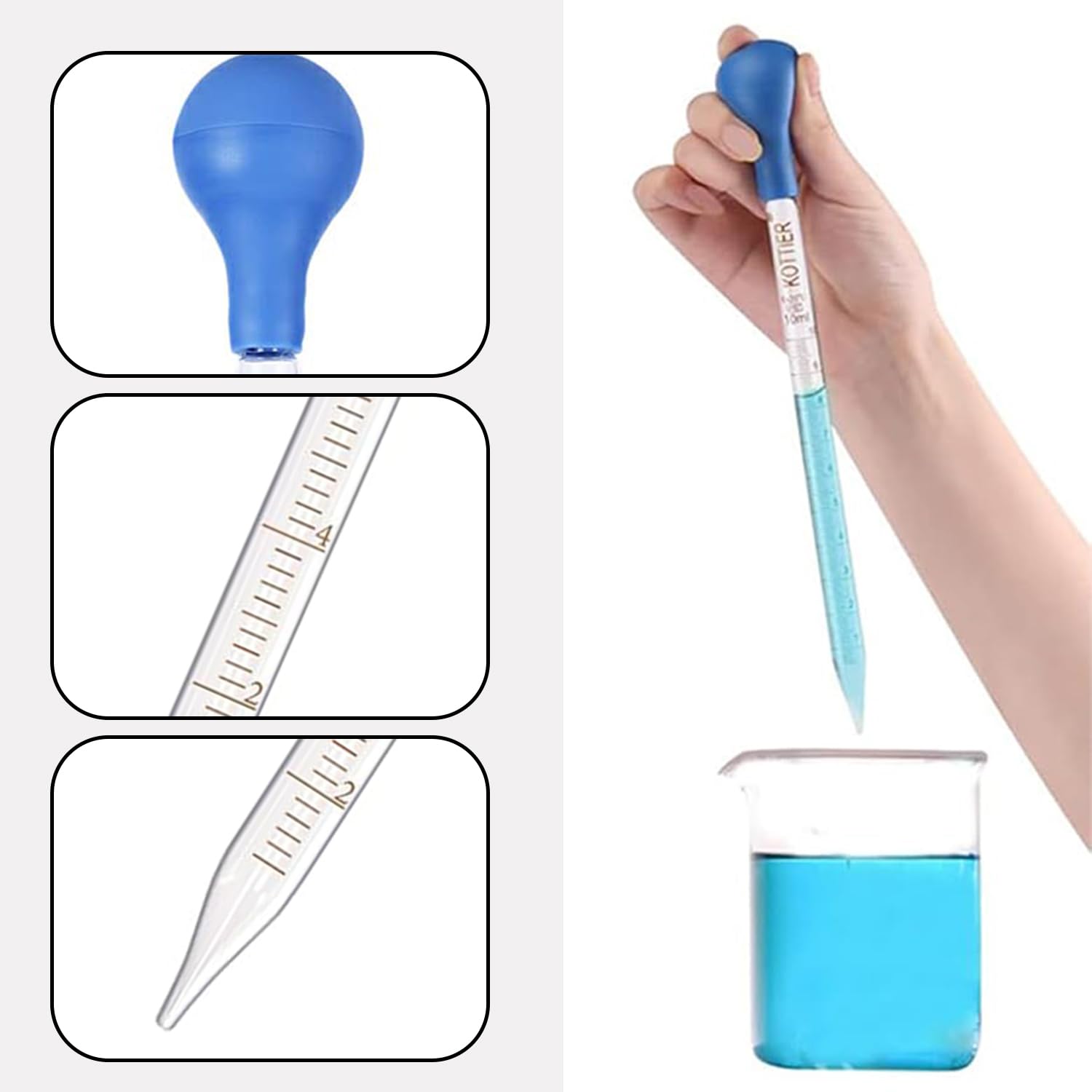 2er Set Glaspipette 10ml Mit Bürsten– Hochwertige Pipetten aus Glas für präzises Dosieren von Flüssigkeiten – Laborqualität für ätherische Öle, Chemikalien, Parfüms und mehr