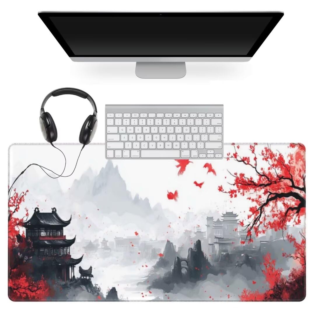 Japanischer Mauspad 1600 x 800mm, Mousepad XXL Schreibtischunterlage Tokio Mouse Pad, Wasserdicht und Rutschfest Gaming Mauspad, Verbessert Präzision, Gaming-Mauspads für Pc und Gaming Zubehör qw537