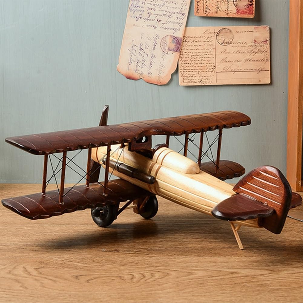 Modello di aereo vintage a vela biplano in miniatura giocattolo per appassionati di aviazione come regalo o da collezione, 35 x 31 x 10 cm