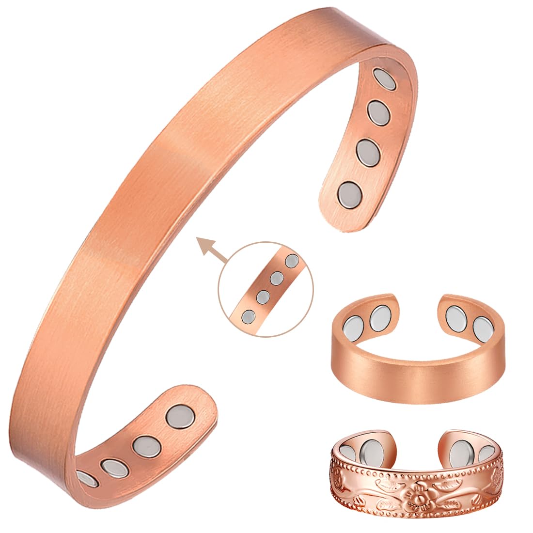 Copper Magnetic Bracelet and Ring for Women,3500 Gauss Magnets Therapy Bangle,100% Solid Pure Copper Jewelry Gift-image-37