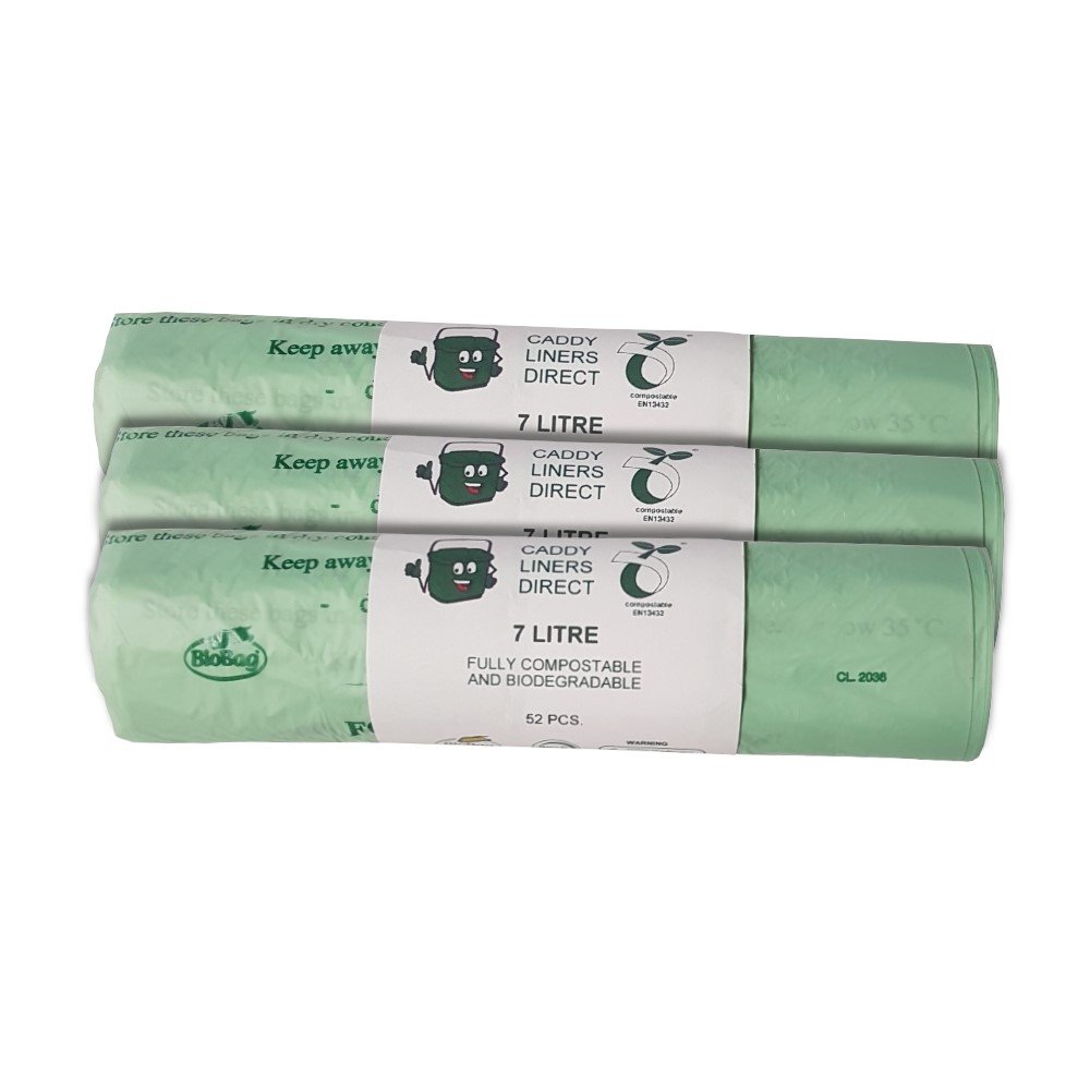 Caddy Liners Direct Green 7 Litre X 156 Biobag Compostable Biodegradable Kitchen Food Waste Caddy Bin Liner Bags - En13432 (7L-150)