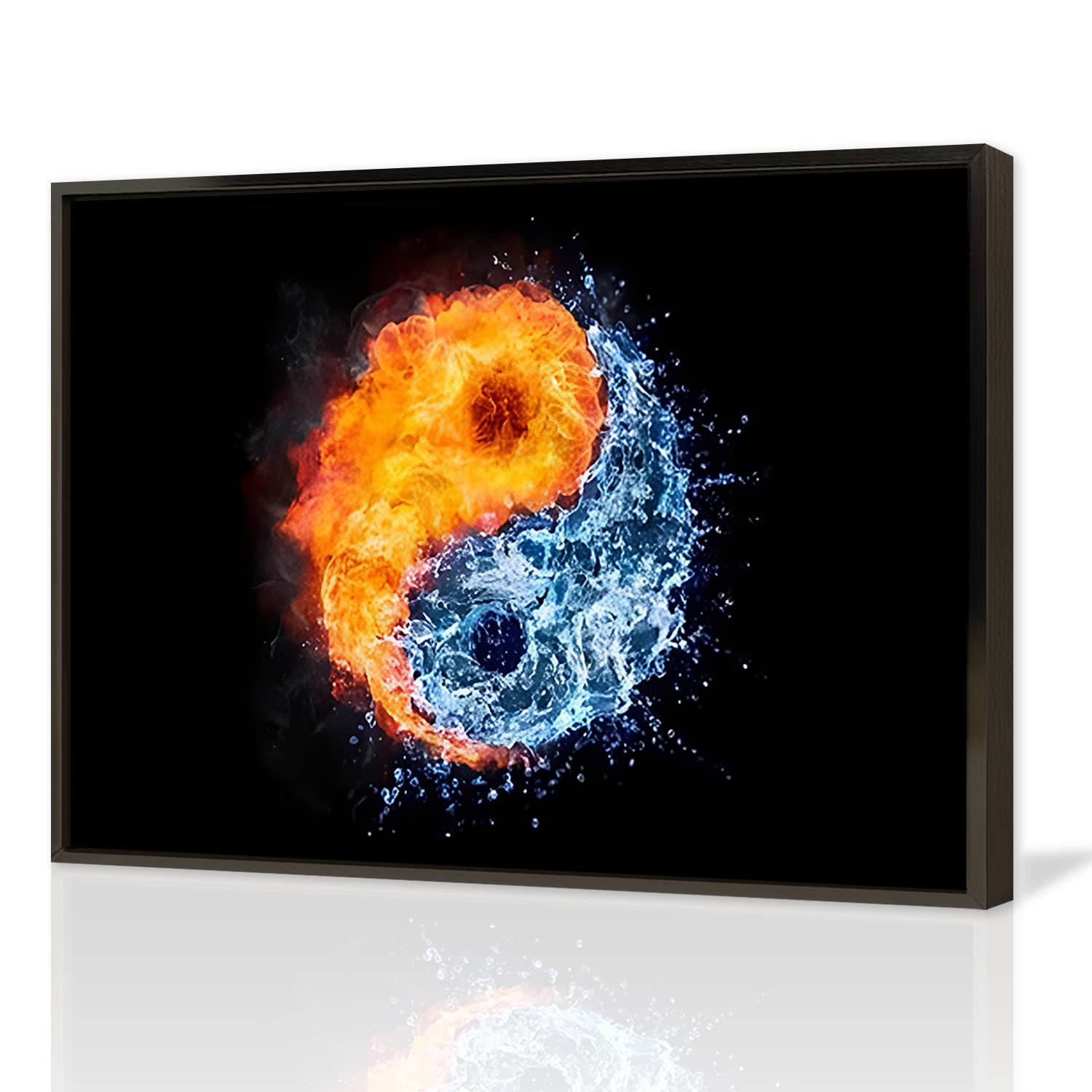 Canvas Wall Art Water and Fire Yin Yang Framed Wall Art Prints Painting Watercolor Pictures for Living Room Bedroom Home Office Kitchen Wall Decor Artwork Abstract Paintings with Aluminum Black Frame