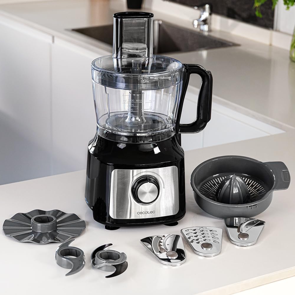 Cecotec Küchenmaschine FoodProcessor Comino 1000 Spatula. 1000W, 2 Geschwindigkeiten, 2L Schüssel, Saftpresse, 3 Schneidscheiben: Zerkleinern, Schneiden, Kneten, Cremescheibe, Edelstahl