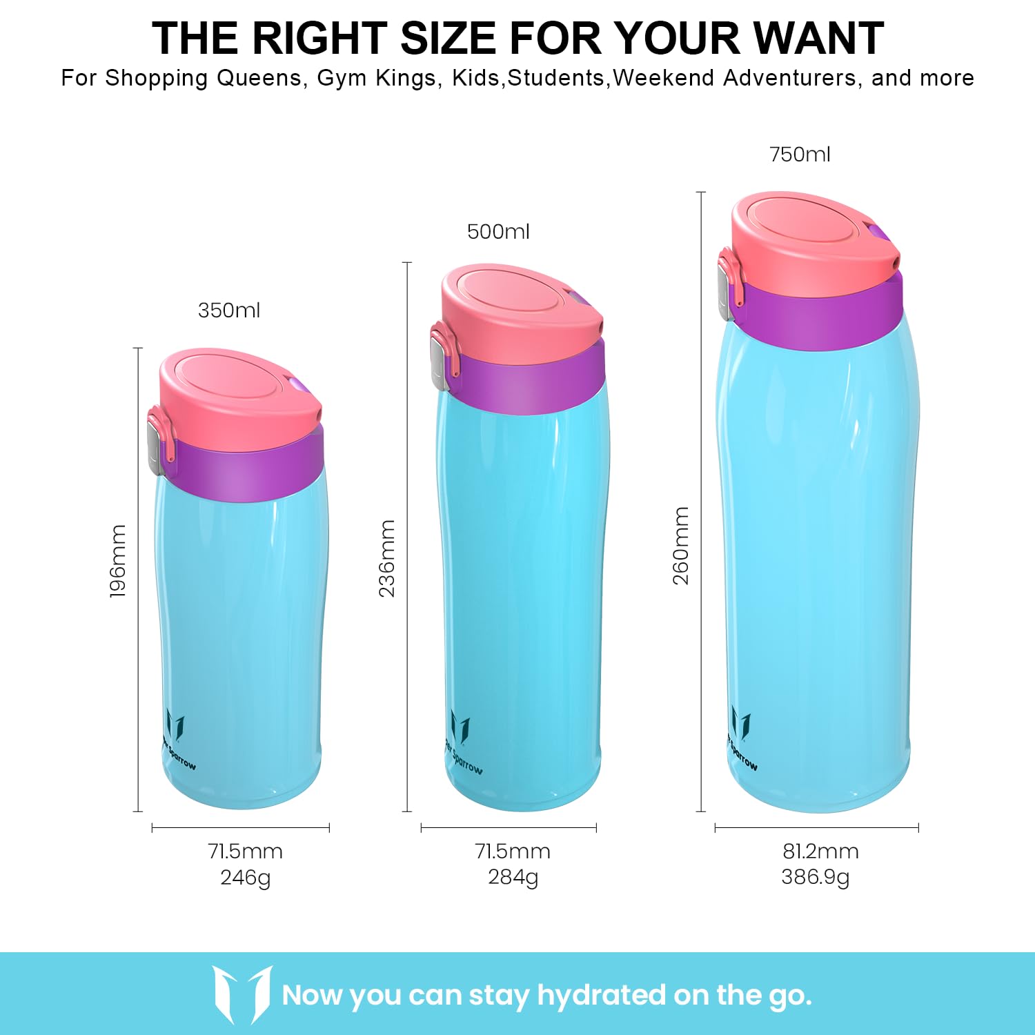 Super Sparrow Borraccia Termica Bambini, Acciaio Inox 18/8 Bottiglia Termica - 350ml - Senza BPA Tazza Termica, Borraccia Termica per Scuola, Sportiva, Bici, Campeggio, Palestra