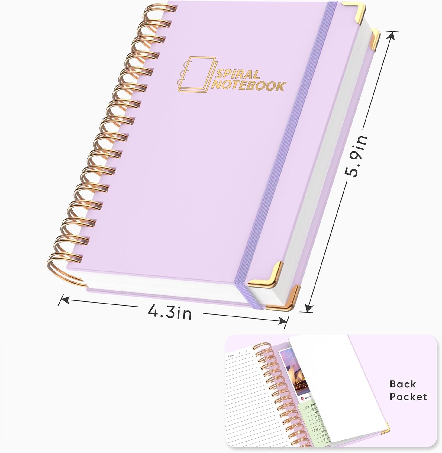 Quaderno a spirale spesso, formato A5, a righe, 14,7 x 20,8 cm, 100 g/m², carta a righe da 7 mm, 150 fogli/300 pagine, quaderno a spirale per scuola, ufficio, casa
