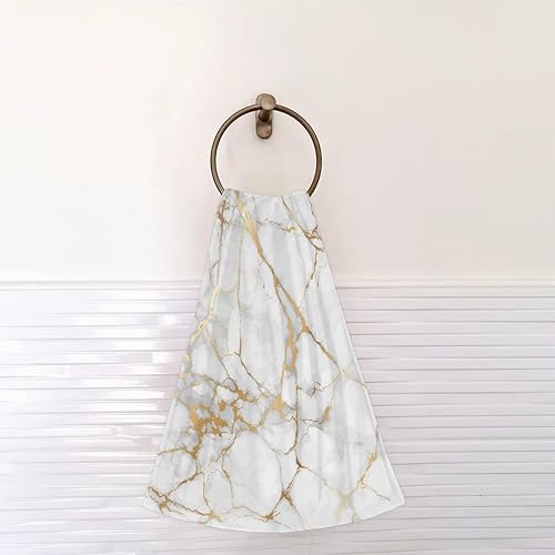 Vista 11 de Juego de 2 toallas de mano con textura de mármol para baño, toallas de baño decorativas de maza negra y dorada, toalla facial suave y absorbente