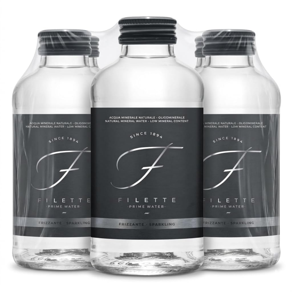 Filette Prime Sparkling Natural Mineral Water 16 Fl Oz (470ml) Glass Bottles – Italian Carbonated Drinking Water, Bottled at the Source in the Italian Apennines, Crisp Taste, Elegant Table Bottle (Pack of 6)