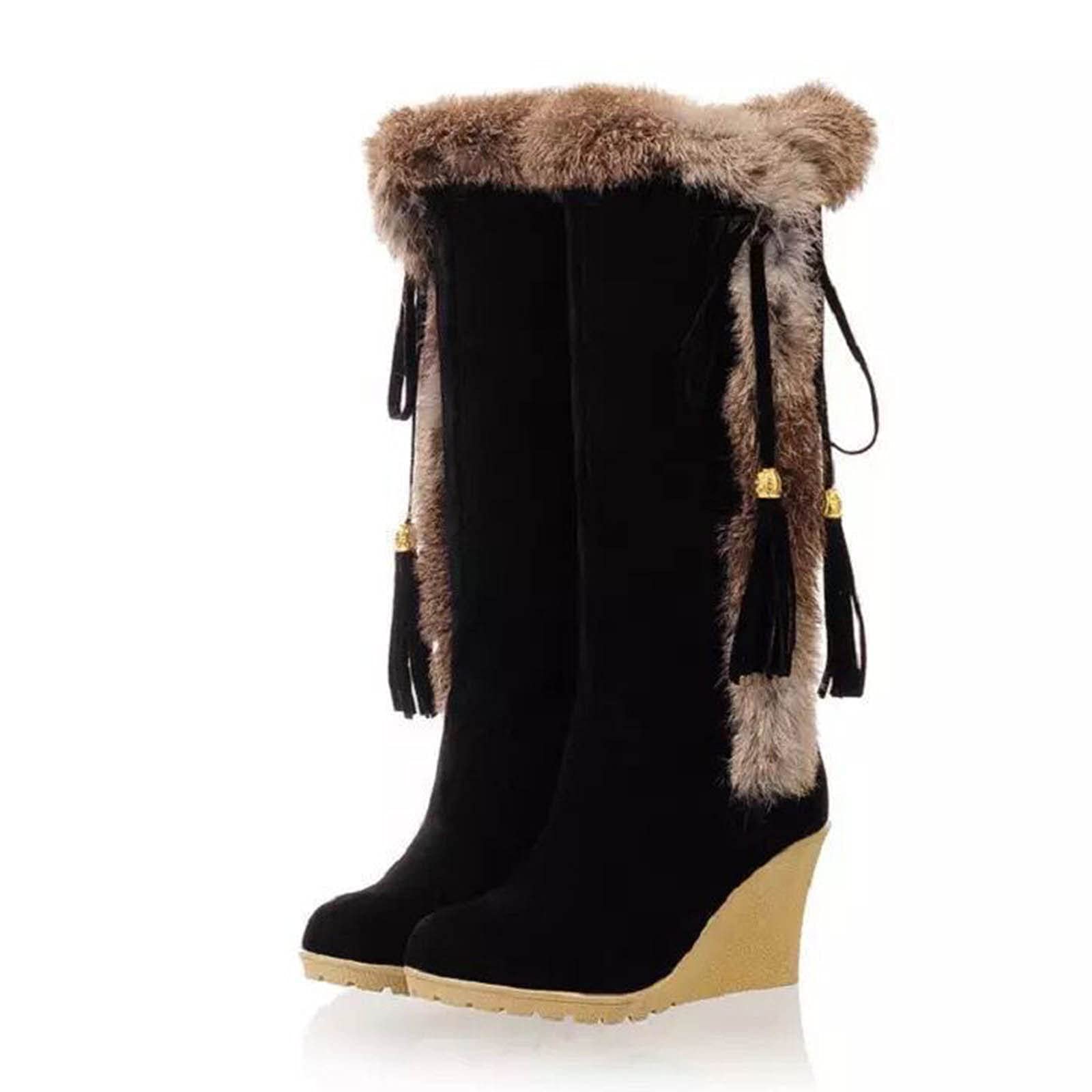 Fashion Foot Boots Women's Long Slope Furry Cover Boots Snow Heel Warm Women's Boots Stivali Pioggia Gomma Scarponi da Lavoro
