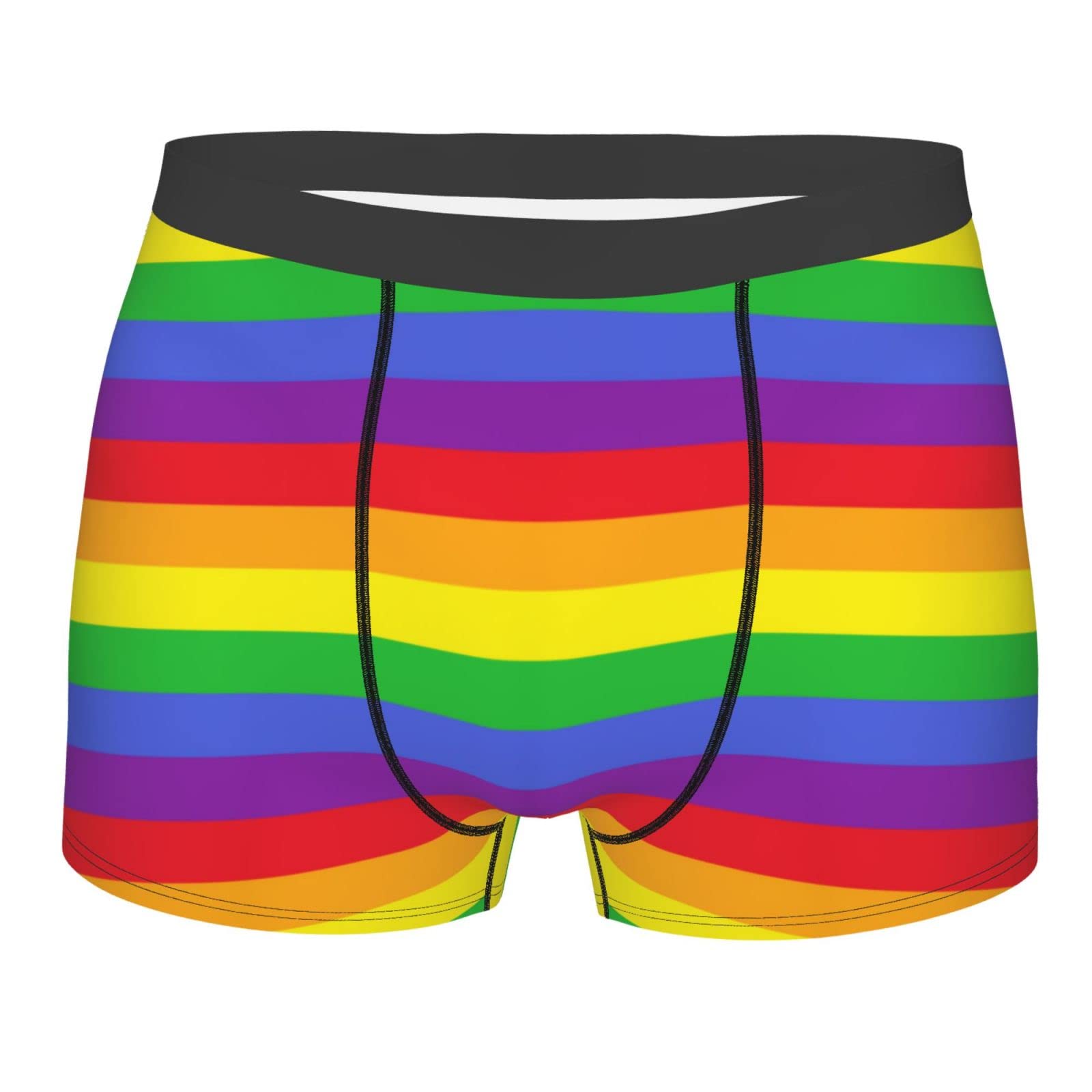AOOEDM Lgbt Gay Pride Rainbow Stripes Men's Boxer Briefs Underpants,Printed Mens Soft Underwear,Comfy Breathable Short Trunk