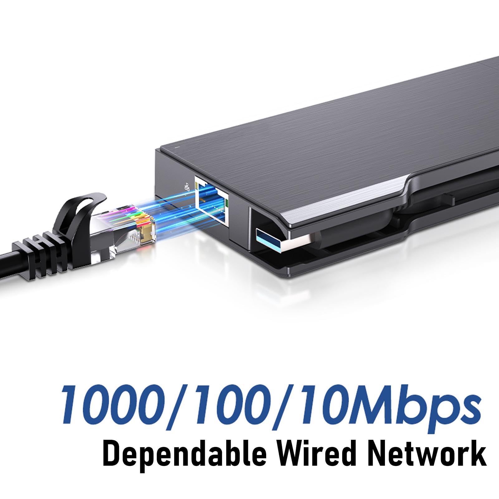 USB C HUB 9 en 1 Estación de Acoplamiento de Pantalla Dual, Adaptador de Múltiples Portátiles con Puerto RJ45 VGA, Interfaz Multimedia 4K HD, Ethernet, 2 X USB3.0, para, OS X