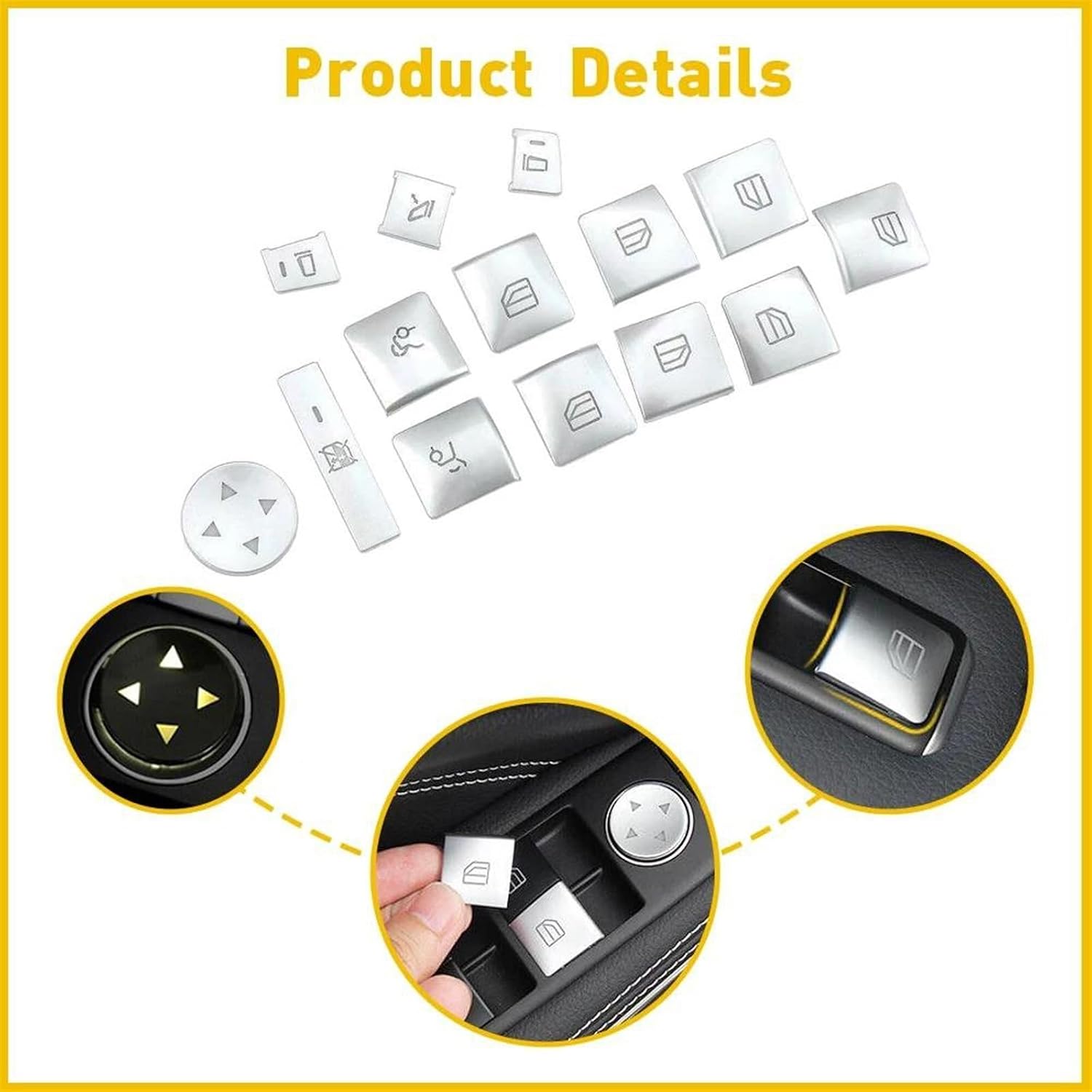 Car Button Cover Sticker for Mercedes for Benz for C180 C200 C230 C250 C280 C300 C350 C400 14Pcs Car Door Armrest Window Switch Button Cover Trim