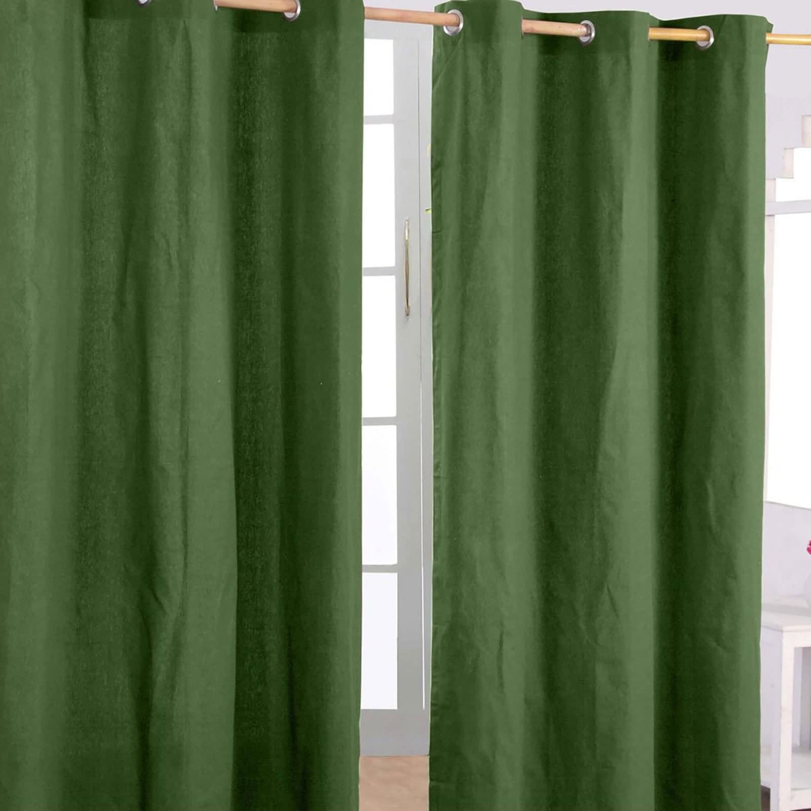 Homescapes (W 137Cm X Drop 228 Cm, Dark Olive Green) Plain Cotton Eyelet Curtains