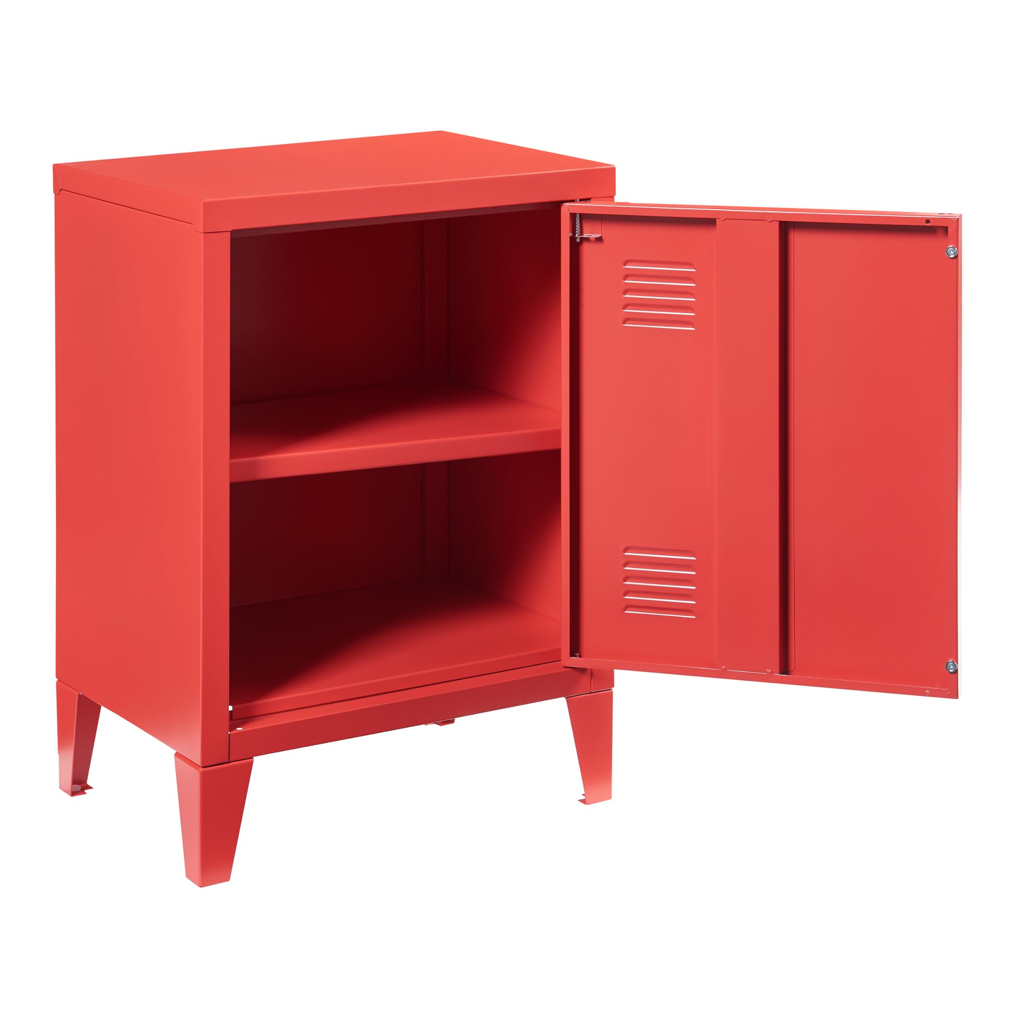 [en.casa] Comodino in Acciaio con Scomparto Chiuso con Anta Tavolino Laterale da Divano Mobiletto Notturno da Letto Tavolino Basso da Ingresso 57 x 40 x 30 cm Rosso