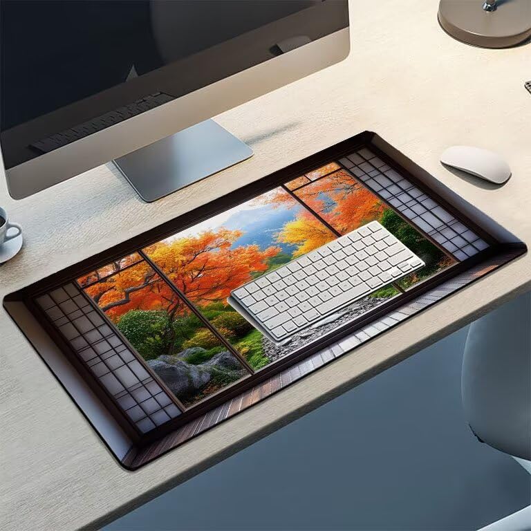 Tappetino Mouse Gaming XXL 1600 x 800 mm Tappetino Antiscivolo Sottomano Da Scrivania Per Mouse e Tastiera, Con Base In Gomma Antiscivolo, Lavabile, Mouse Pad Giapponese giardino, Regalo per Uomo L837