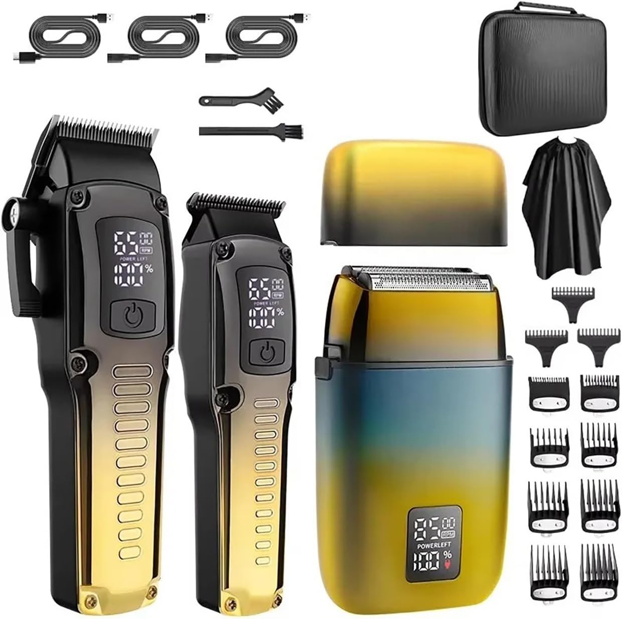 Mens Hair Clippers 3PCS Professional Men's Grooming Kit Hair Trimmer Foil Shaver Set Barber for Home(Yellow)
