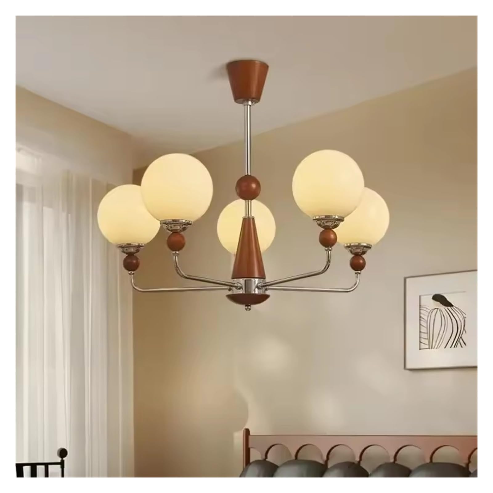 Lustre en verre noble et bois massif une suspension LED d'exception