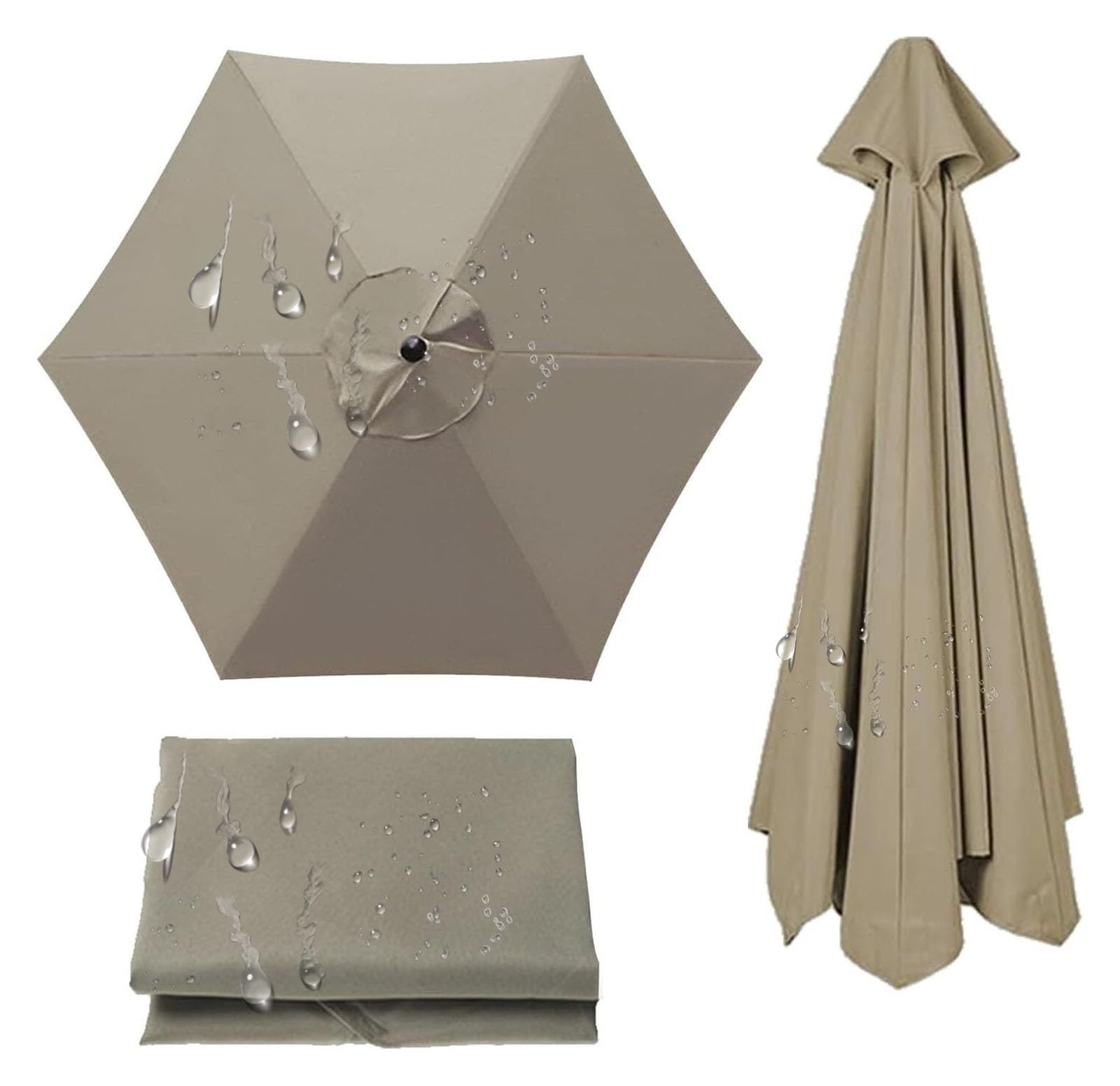 Sonnenschirm Ersatzbezug 2.0-3.0m - UV-beständig & Wasserdicht Für 6/8 Rippen Schirme