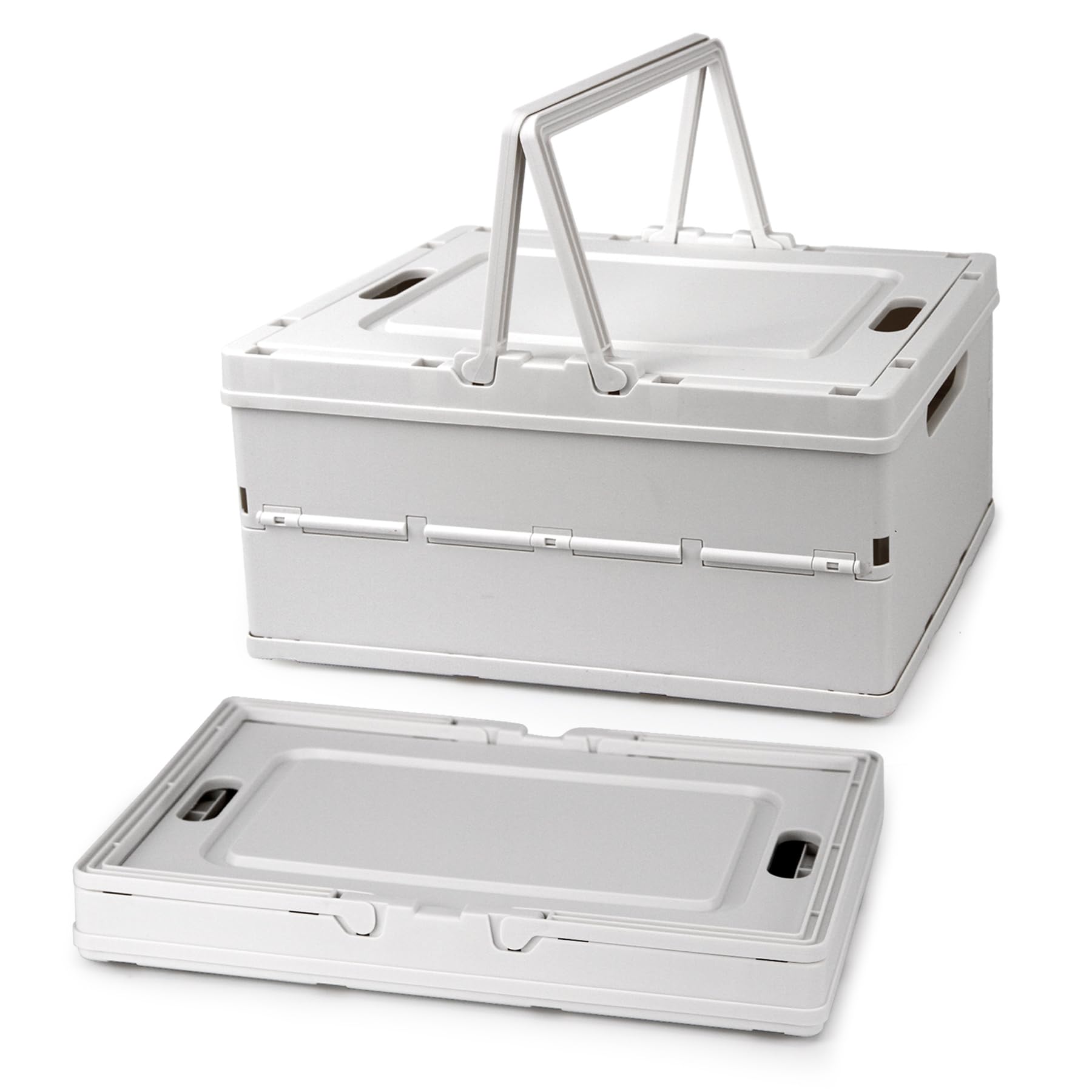 Vivikivi Collapsible Storage Crate, Foldable Plastic Storage Box with Lid, Folding Basket with Handle (White-2 Pack) โ image 1