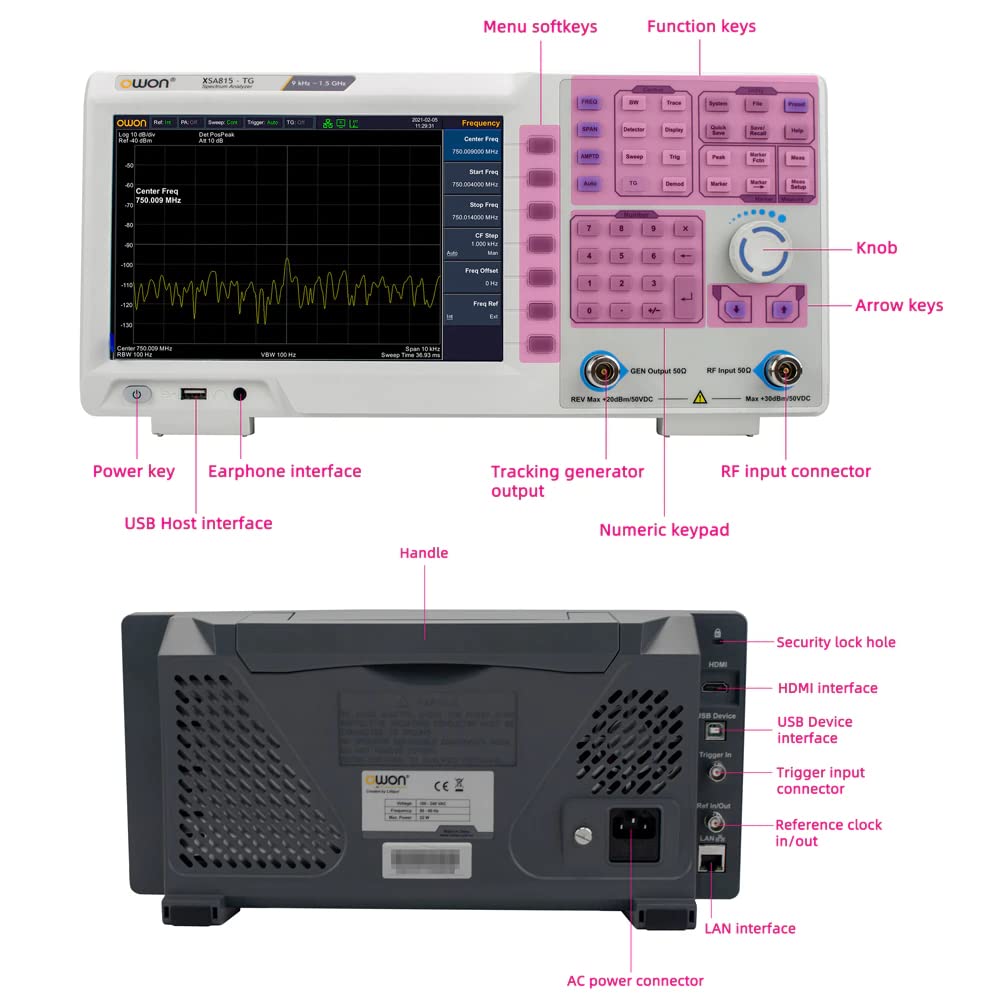 High Frequency Spectrum Analyzer XSA805 Series Digital Spectrum Analyzer 9 inch LCD 1Hz Resolution Bandwidth 9kHz to1.5GHz Frequency(XSA810-TG)