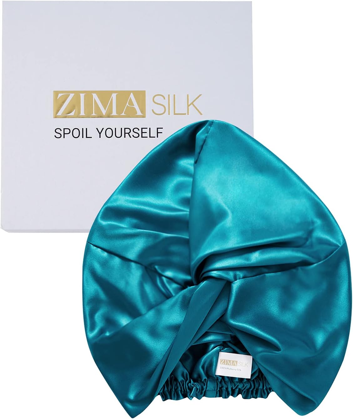 ZIMASILK 22 Momme 100% Mulberry Silk Sleep Cap for Women Hair Care,Natural Silk Night Bonnet with Elastic Stay On Head (1Pc, Peacock Green)