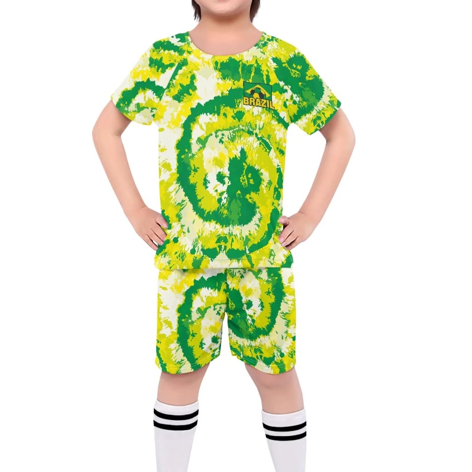 ORGYPET Youth Soccer Jerseys for Boys Children's Football Suit Flexible Casual 2024 Trendy Children's Football Suit Soccer Uniforms for Boys Long-Lasting Coolness, Brazil Tie Dye, M
