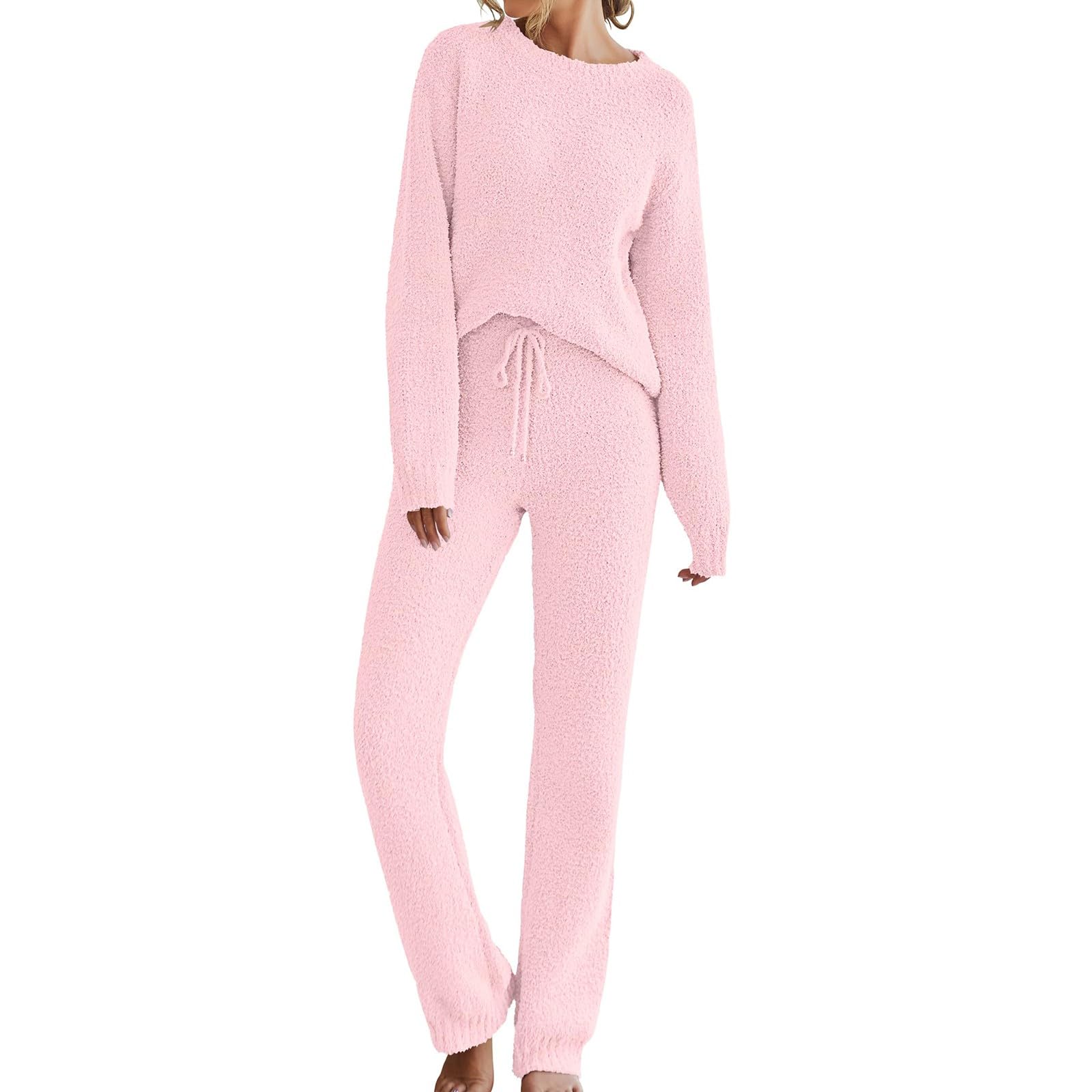 Damen Zweiteiler Flauschiges Fleece Langarm 2-Teiliges Loungewear-Outfits Pullover Hosen Pyjama-Sets Sport Set Yoga Bekleidung Hosenanzug Festlich Sommer Sachen Teenager Mädchen Ballkleider Lang