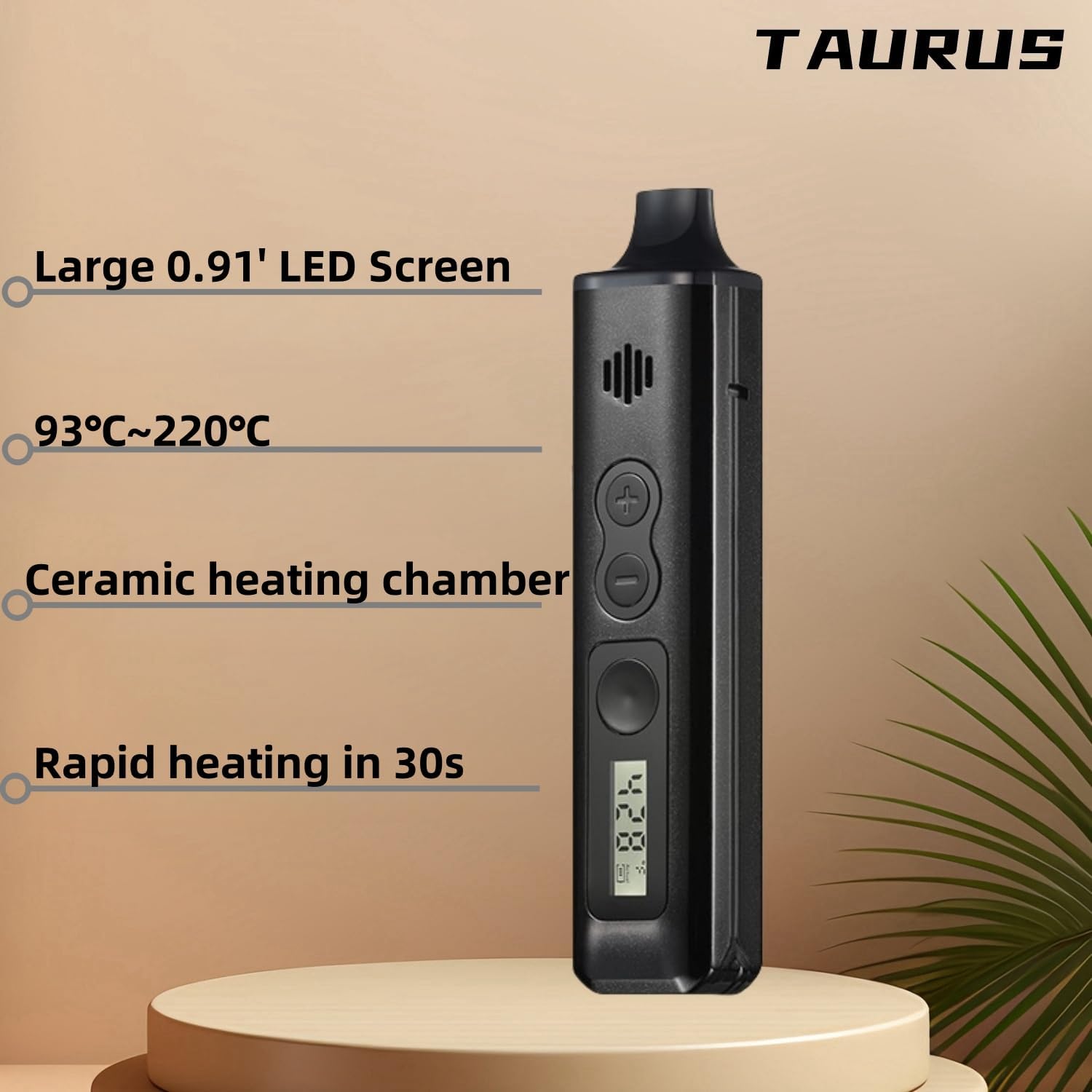 KinZon Vaporisateur Taurus pour herbes sèches, affichage OLED et contrôle de la température, chambre chauffante en céramique, chauffage rapide en 40s (Noir)