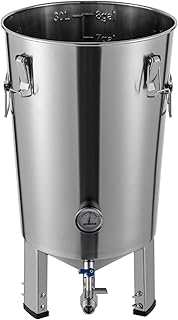 Bierbrauanlage, Gärbehälter Brauanlage mit Thermometer, Konischer Braukessel, zum Bierbrauen oder Wein gären, Edelstahl Bierbraugerät Zapfhahn 32L