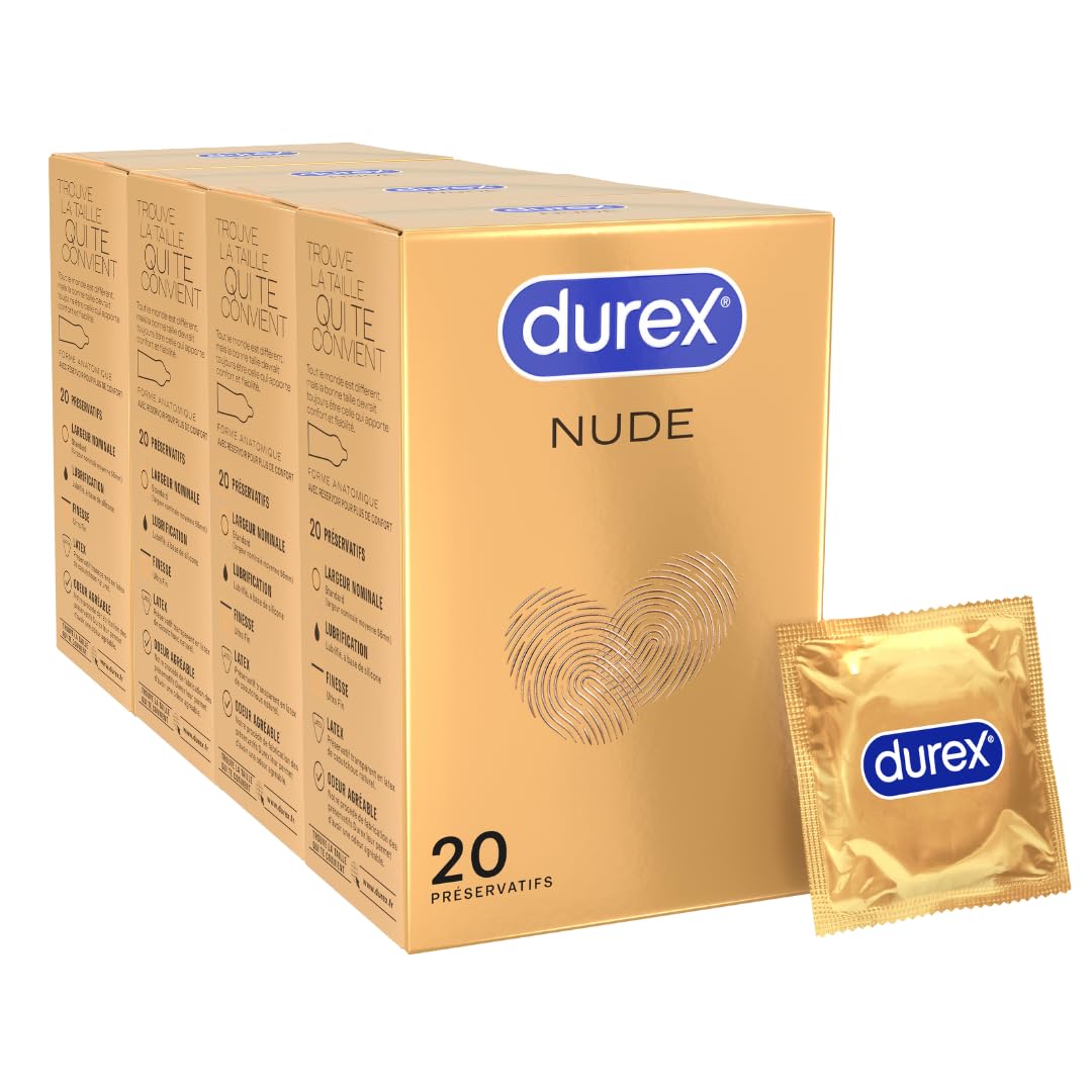 Durex - Lot de 80 Préservatifs Nude - Sensation Peau Contre Peau - 4x20 pièces