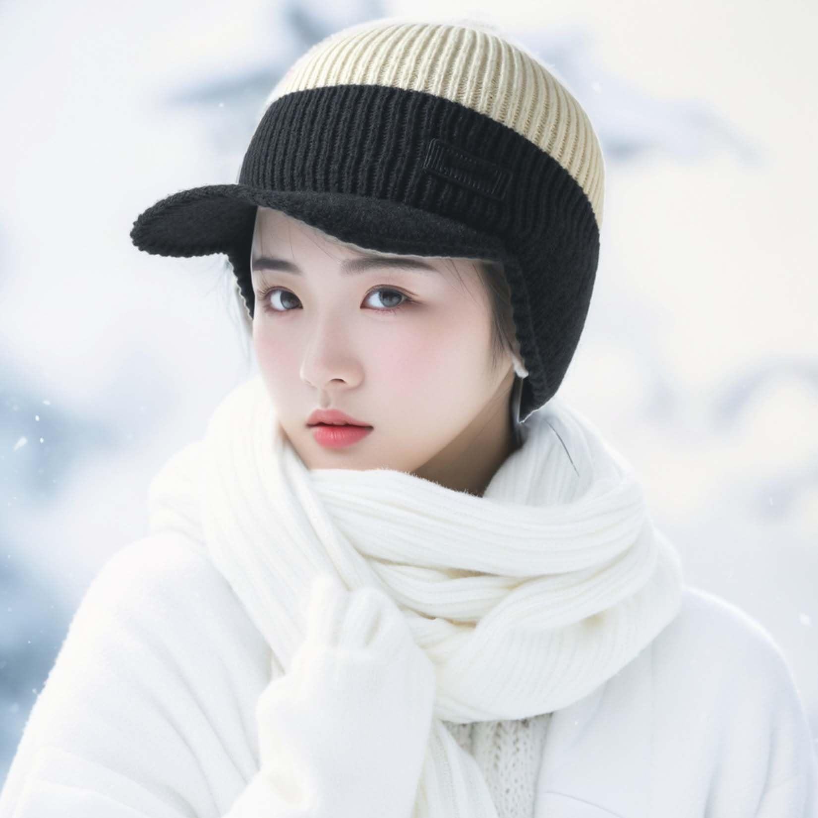 Cappello invernale da uomo lavorato a maglia con paraorecchie con tesa, caldo berretto foderato in pile per uomo, cappello termico antivento lavorato a maglia