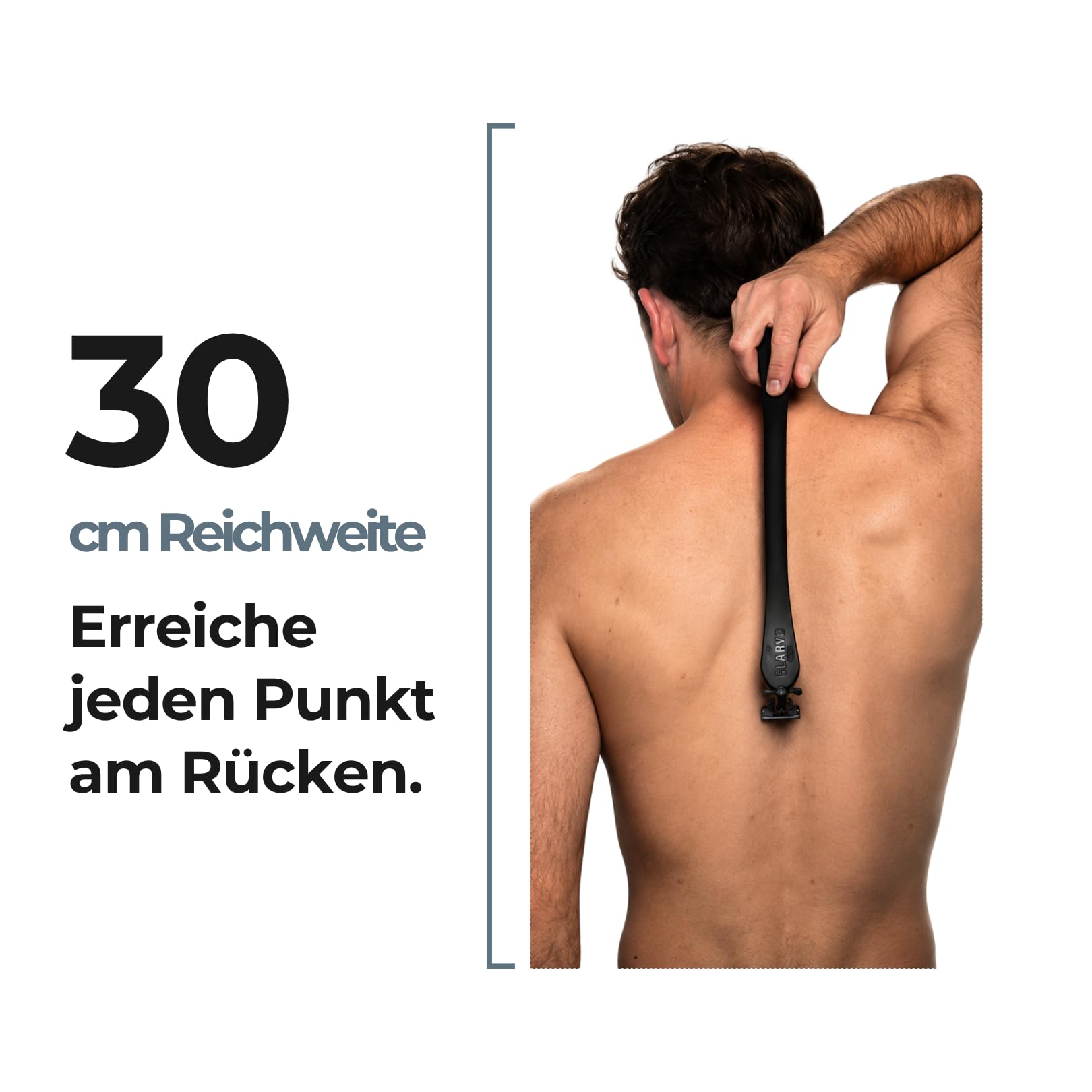 Rückenrasierer Herren – Rasierer-Verlängerung 30 cm für gängige Nassrasierer | Ergonomischer Griff zum Rücken selbst rasieren | Designed in Germany