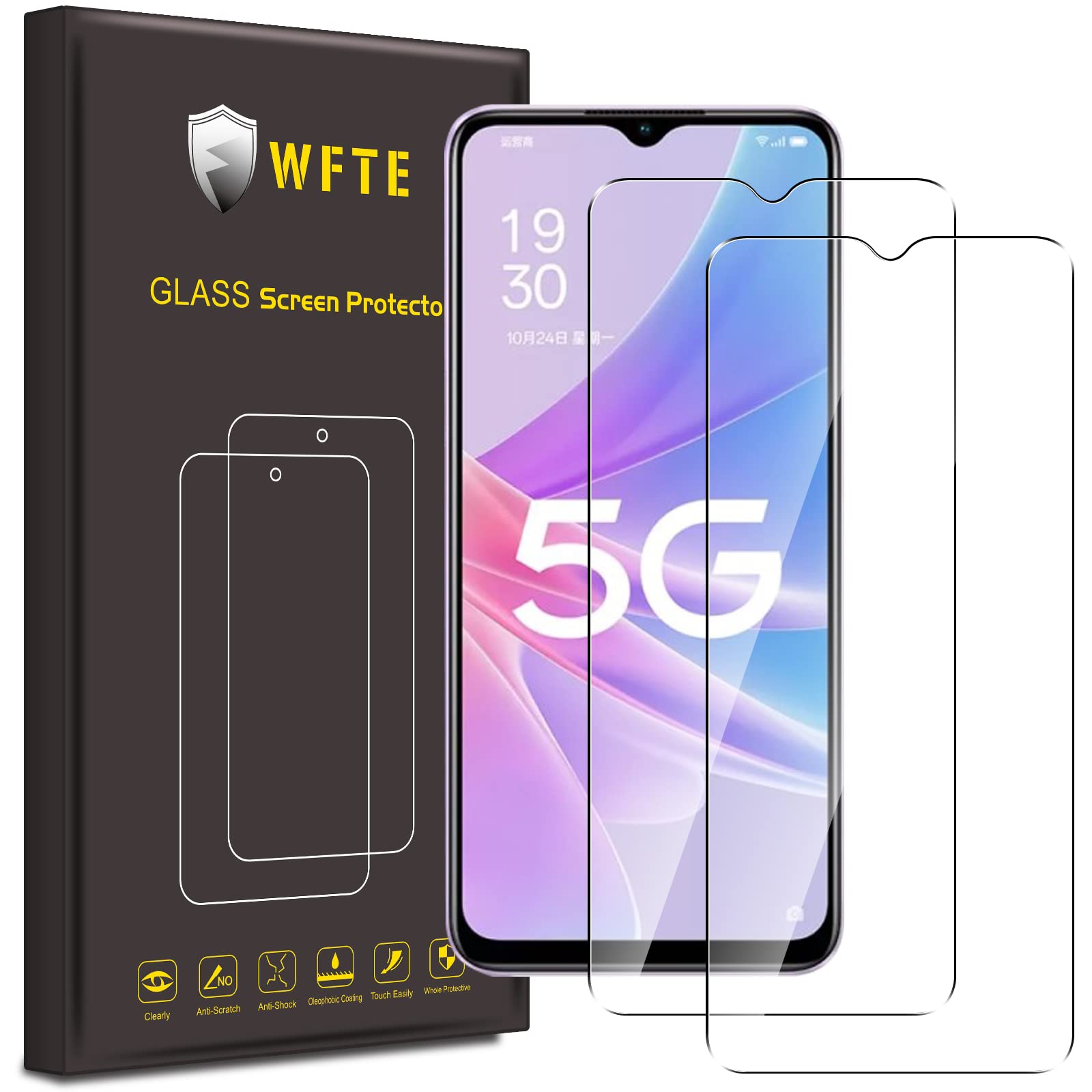 WFTE[2-Pack Screen Protector for OPPO A78 5G,Anti-Scratch,High Transparency,Anti-fingerprint,Bubble-Free,Dust-Free Premium Screen Protector Tempered Glass For OPPO A78 5GClimatePartner certified