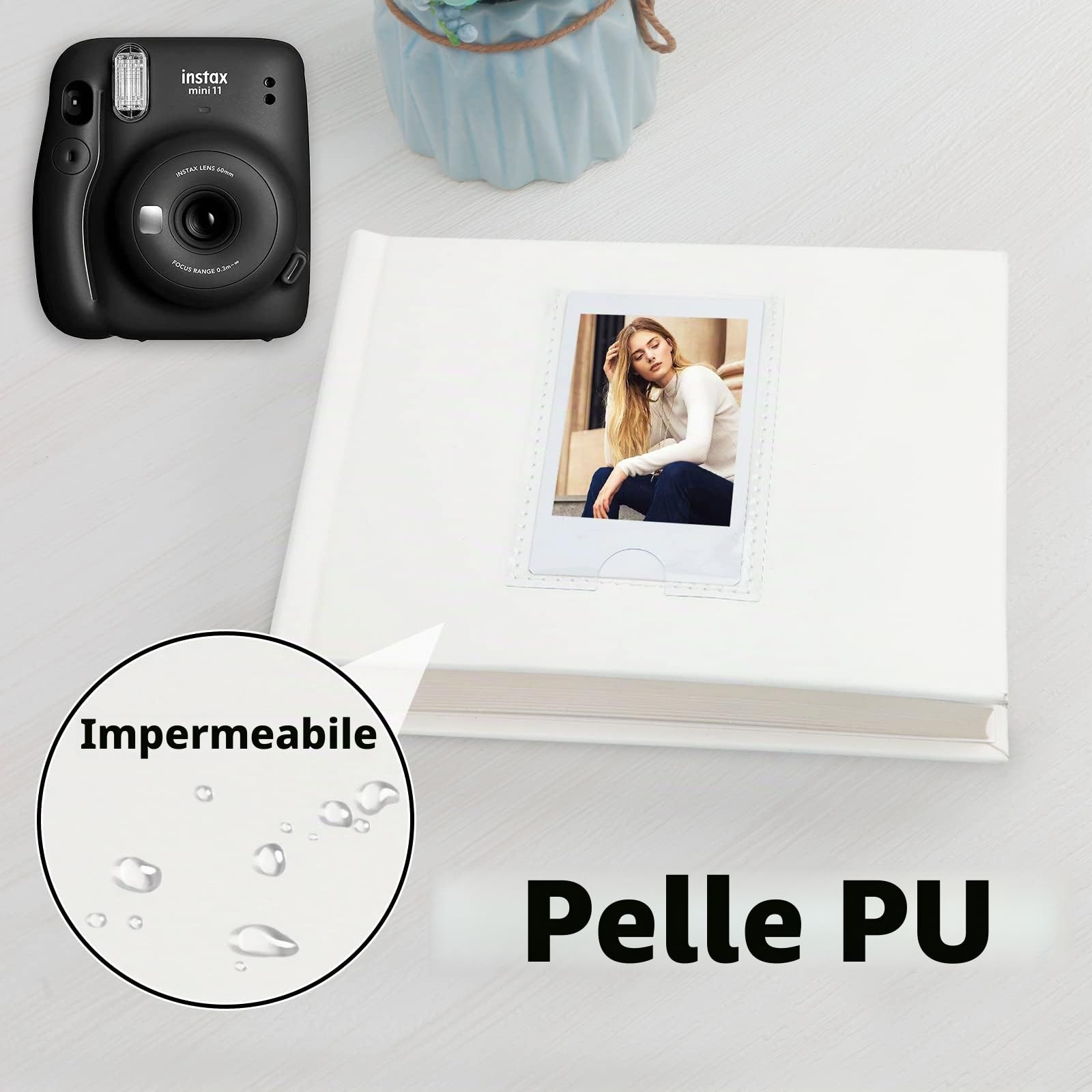 Mini album fotografico a 64 tasche con spazio per scrivere, finestra frontale, per album fotografico Polaroid 3 Inch， per Fujifilm Instax Mini 12 11 9 8 7+ 40, Kodak Zink, HP Sprocket (Bianco)