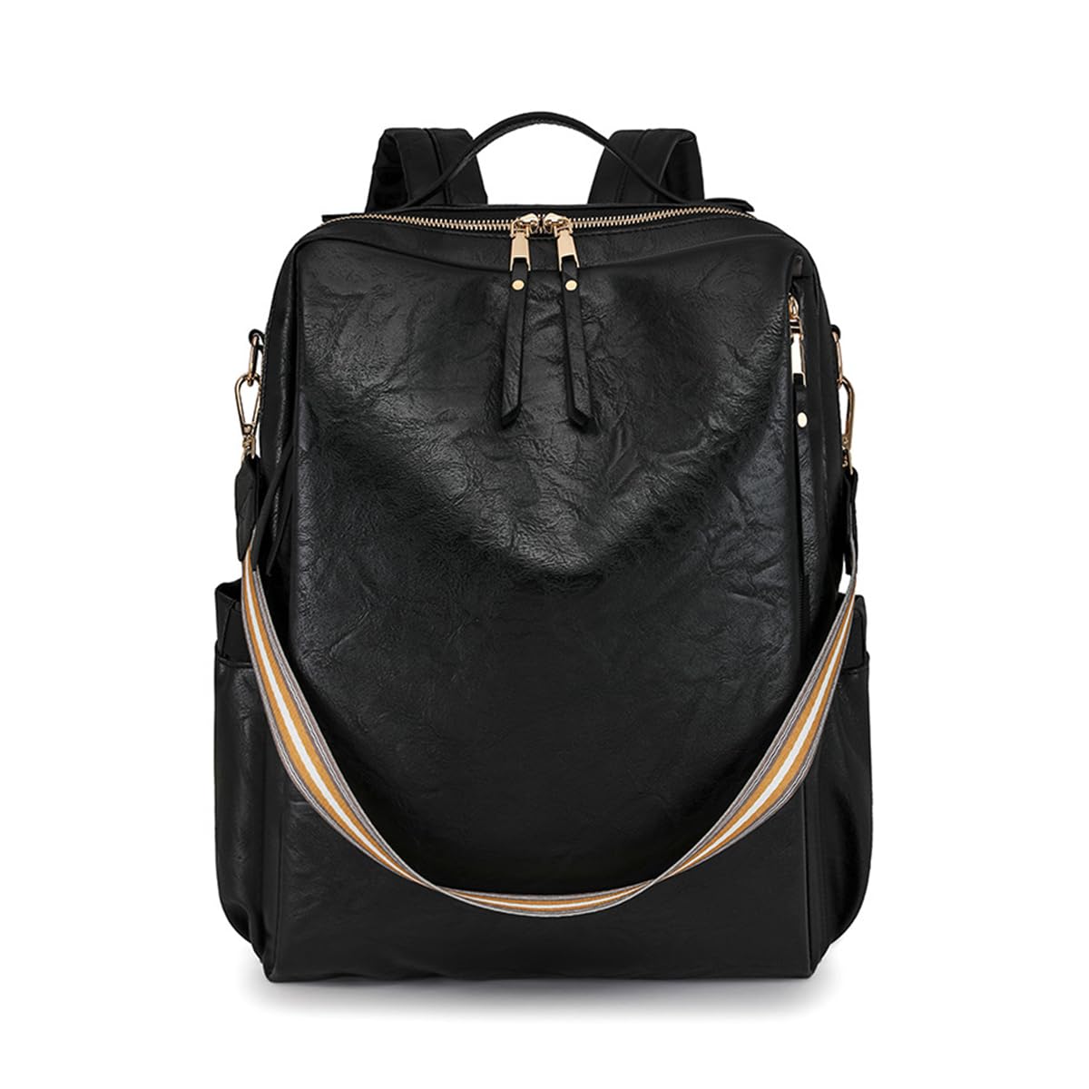 SONARIN Large Capacity Fashion Backpack Women,Vintage PU Ladies Rucksack 15.6 Inch Laptop Backpack Girls Casual Daypack for School Work Travel,Convertible to Shoulder Bag(Black)