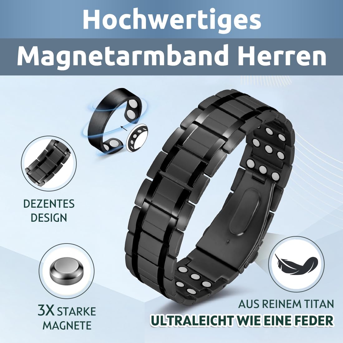 Vicmag Pulsera magnética para hombre con anillo magnético