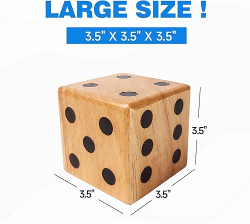 Miniatura 9 de GSE - Juego de dados gigantes de roble prémium de 3.5 pulgadas con cubo y tarjeta de puntuación Yardzee y Farkle. Juego de césped para patio trasero