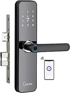 LAVNA Smart Wi-Fi Door Lock | 7 Way Unlock | Fingerprint, Mobile App, WiFi + Bluetooth, OTP, PIN, RFID Card and Manual Key...