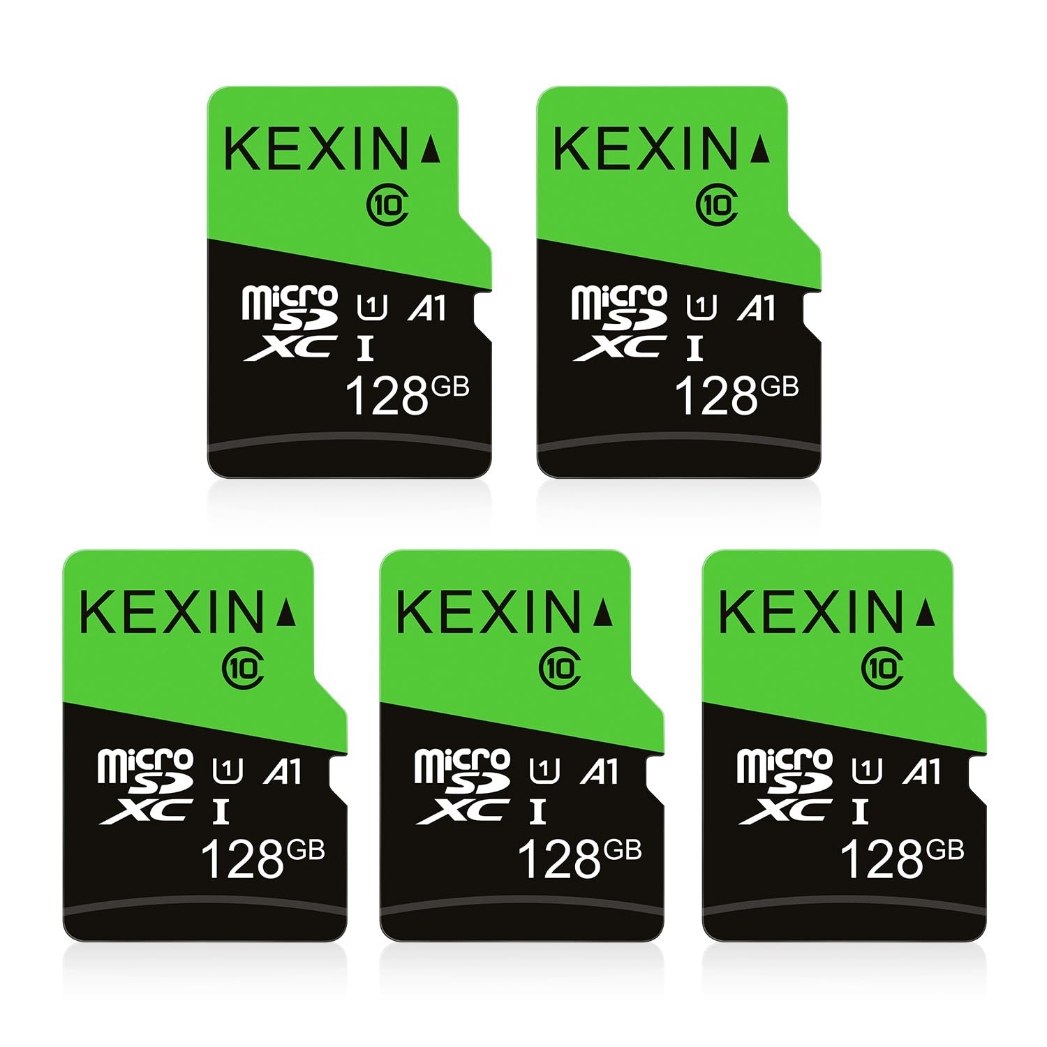 KEXIN 128GB Micro SD Card 5 Pack with SD Adapter microSDXC Memory Card UHS-I C10 U1 Micro SD Card Full HD High Speed TF Card for Tablet Action Camera Dash Cam Drone Game Console, 128 G 5 Pack