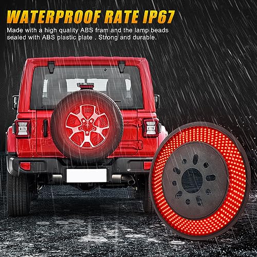Drieaco Spare Tire Brake Light, 3rd Third Brake Light Plug & Play, 405PCS LED Rear Wheel Light Super Bright Tail Light Red Ring Brake Light for 2007-2018 Jeep Wrangler JK JKU Accessories - Image 5