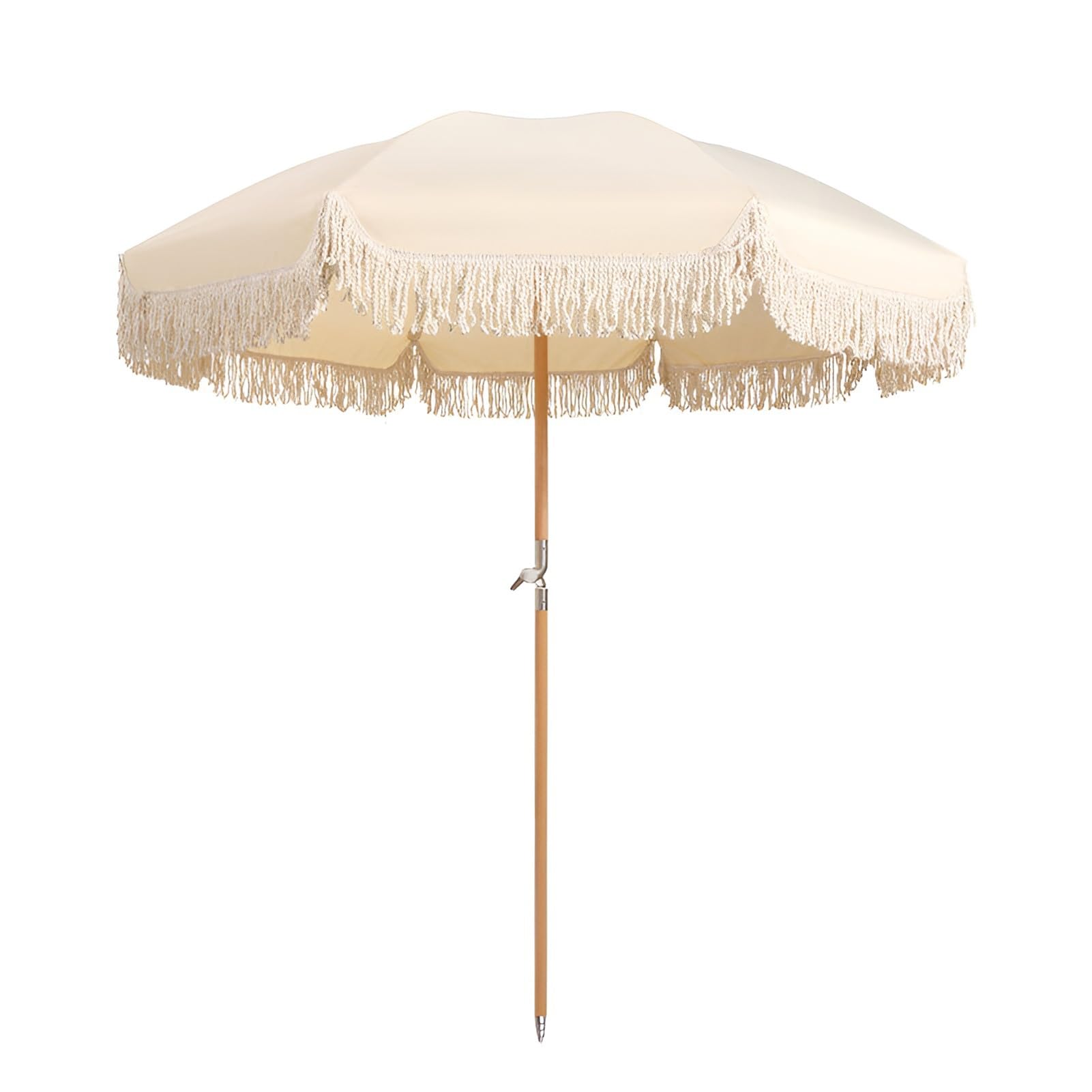 Boho Parasol Plażowy z Frędzlami, UPF 50+, Składany Przenośny, z Drewnianym Drążkiem, na Wakacjach, w Ogrodzie, na Trawniku, przy Basenie