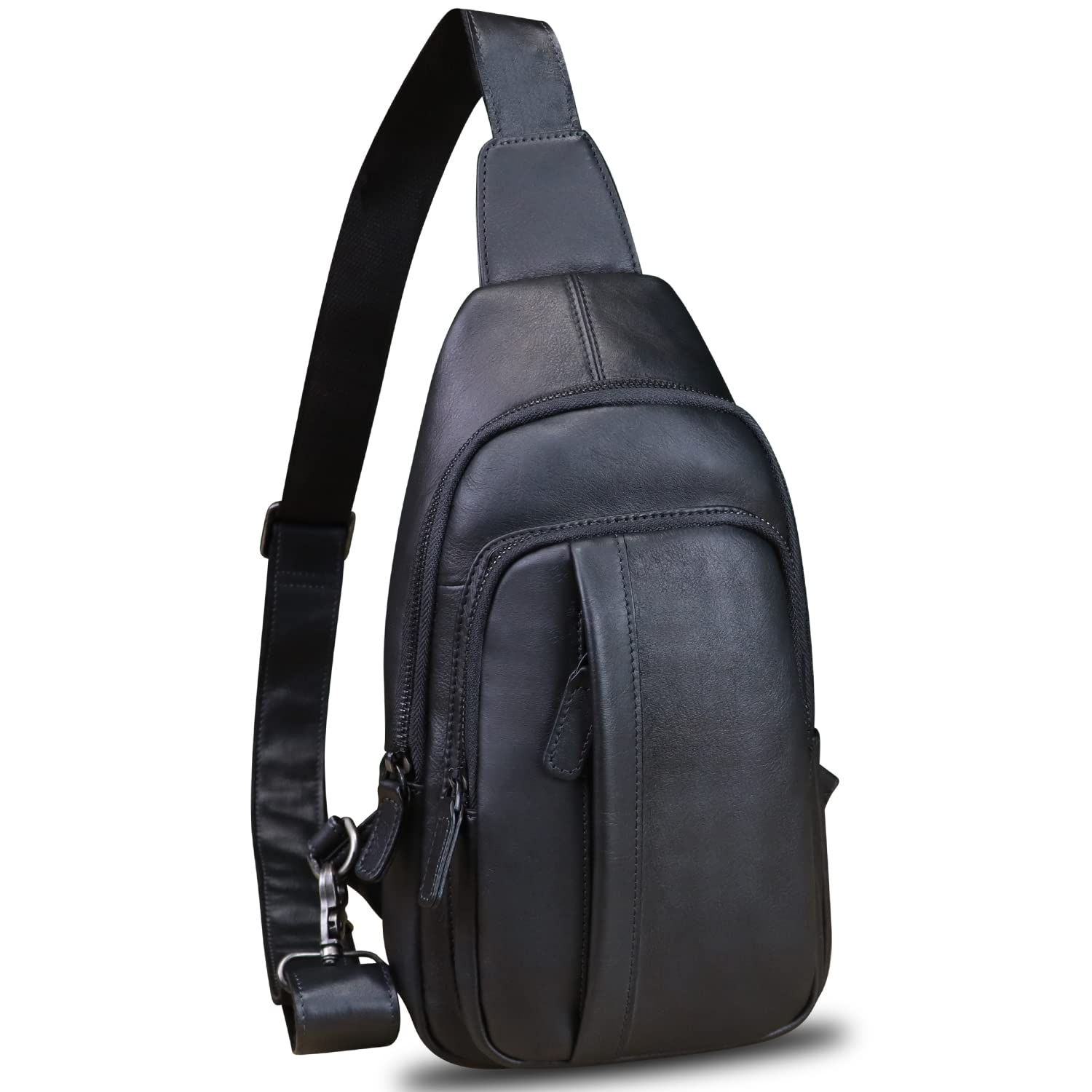 Mochila de hombro de piel negra para hombres activos que viajan en bicicleta 8