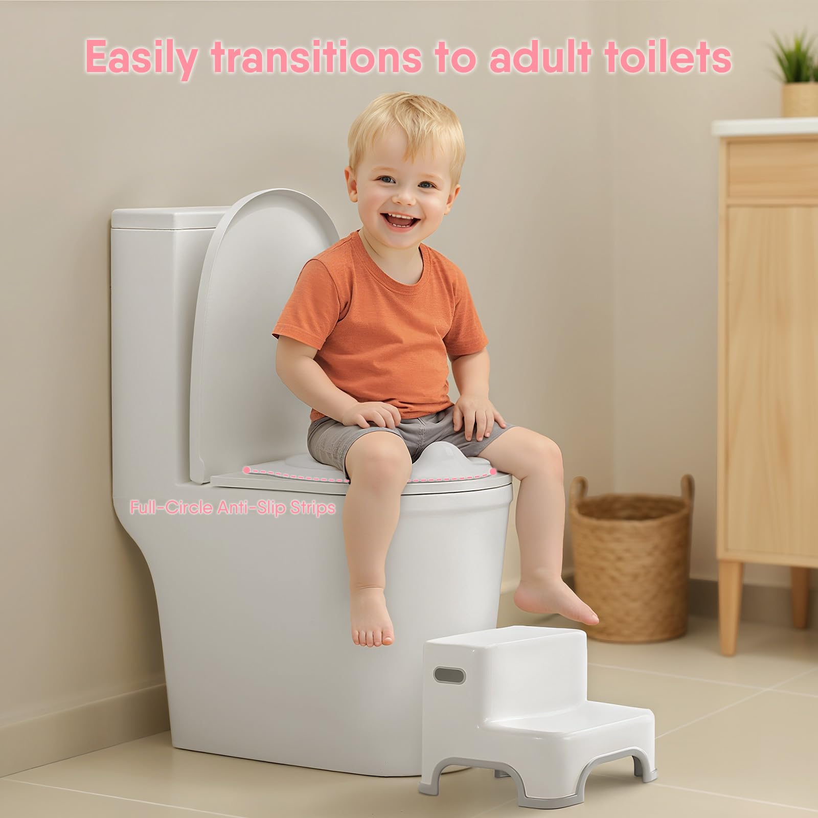 CheerTry 2-in-1 Toddler Potty Training Toilet - with Detachable Training Seat, Realistic Flushing Sound for Boys & Girls Ages 1-3 with Wipes Storage, Toilet Paper Holder - 5