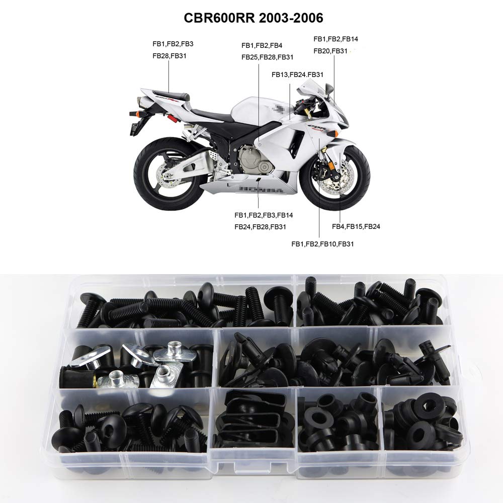 Xitomer Motorcycle Accessories Full Fairing Bolts Screws Kits Washer Fastener for Honda CBR600RR 2003 2004 2005 2006 black FBT00404
