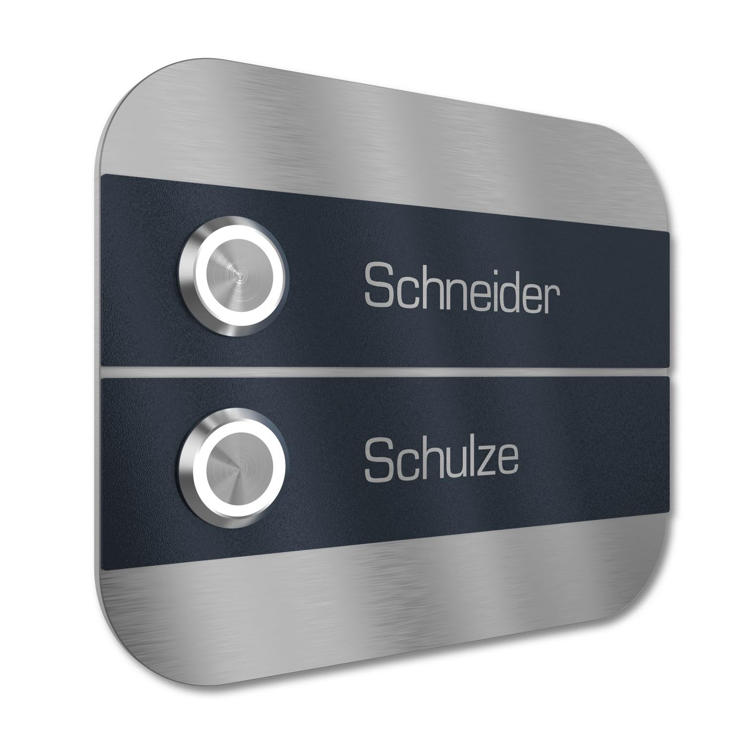 Mehrfamilien Türklingel mit LED Taster 2 Namen Gravur - V2A Edelstahl Klingel 140x115 mm - Unterputz wählbar Aufputz für Haustür Zweifamilienhaus