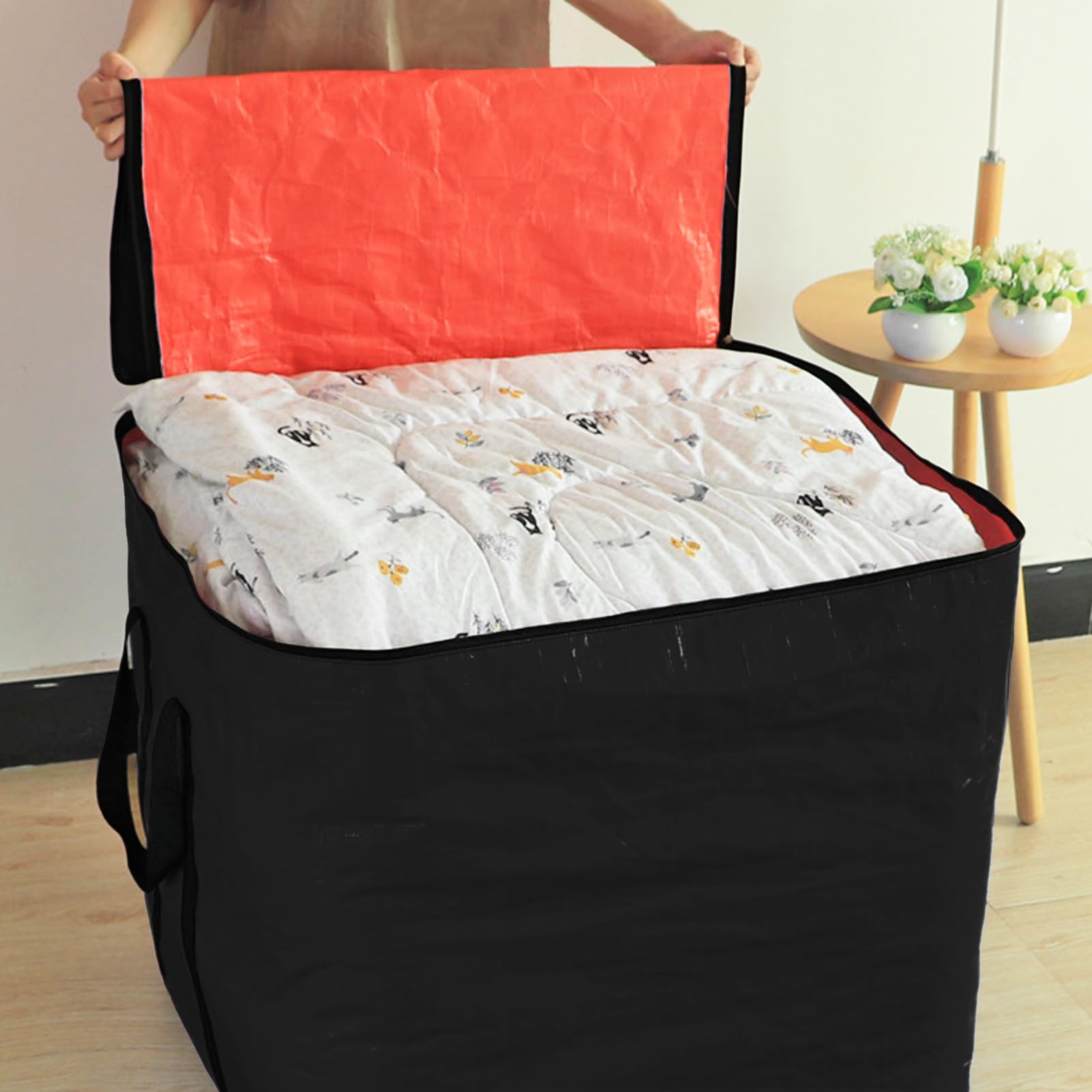 Grand sac de déménagement 125 L noir 50 × 50 × 50 cm Sac de rangement avec couvercle et poignées Boîtes de rangement à fermeture éclair Déménagement