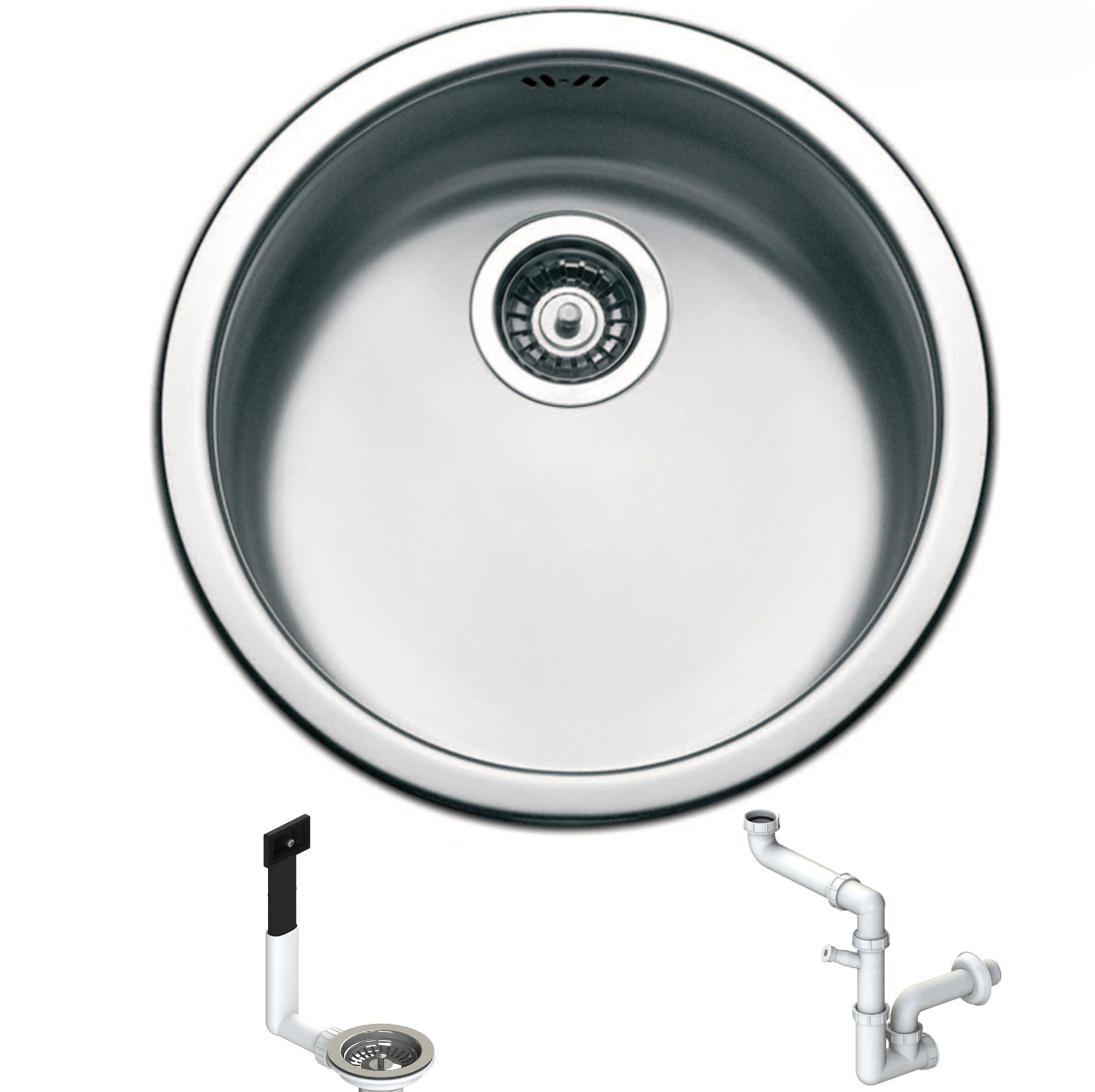 TONDVEP EKO H17 ● Lavello Lavandino Pozzetto Tondo Circolare Monovasca Incasso Cucina FHULLER Serie ROTONDO Acciaio Inox Prelucidato Ø cm. 43,5 1 Vasca Altezza 17 EKONOMICO Sopra Tops Made in Italy
