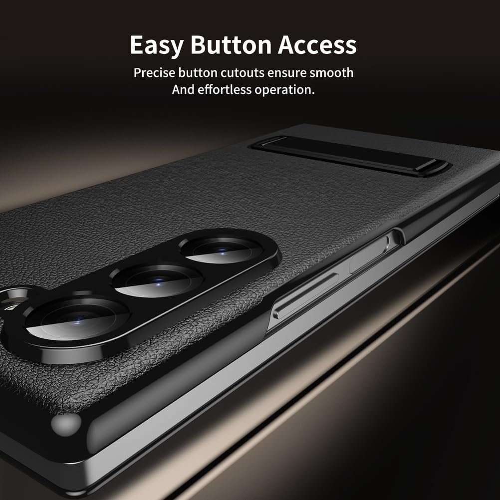 Kickstand Case for Samsung Galaxy Z Fold 7, Leather Flip Folio Magnetic Closure All -Inclusive Mobile Phone Case Black