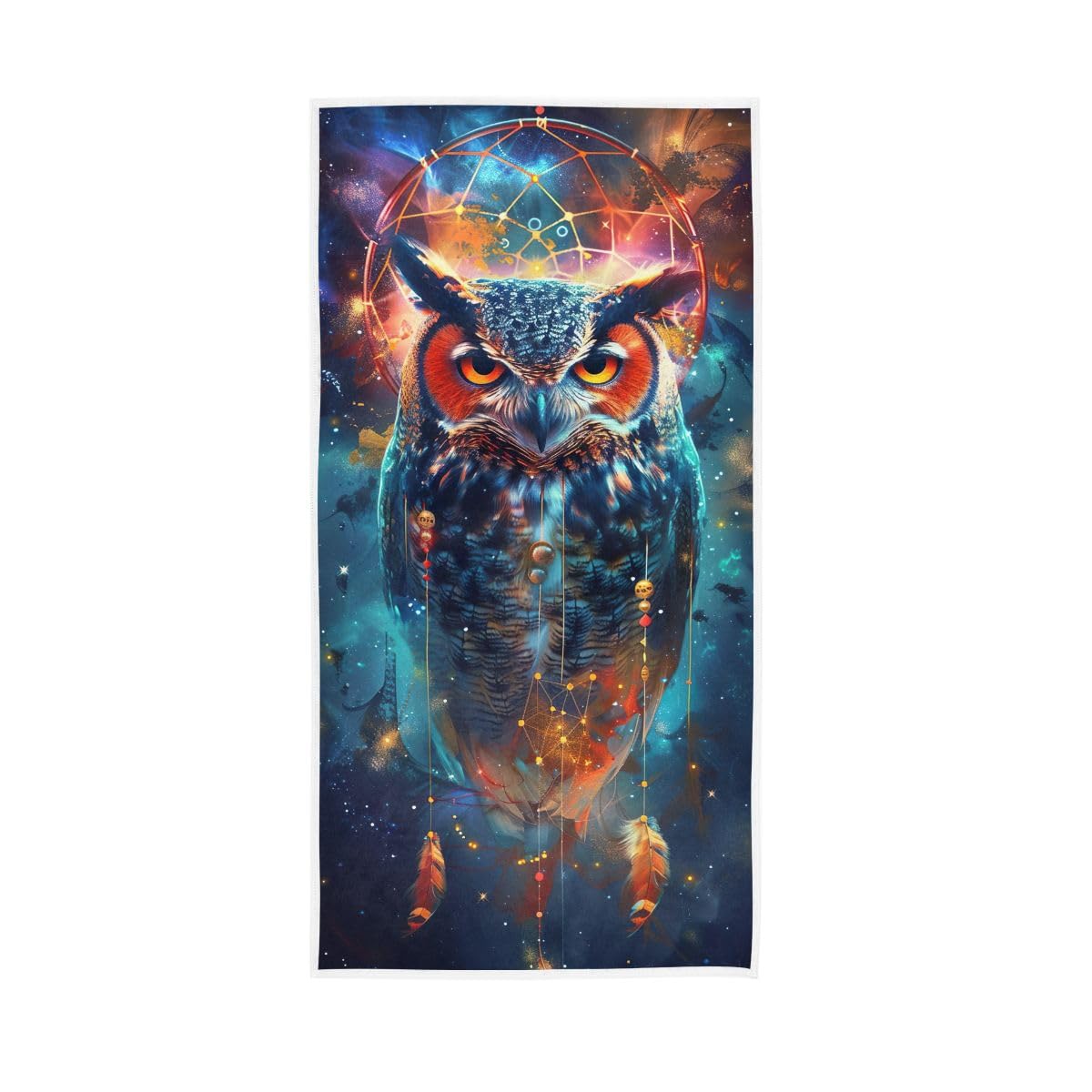 HUYGD Blue Owl Dream Catcher Sky Hand Towels, 15 x 30 Inches, Soft Highly Absorbent Towels for Bathroom Gym Hotel
