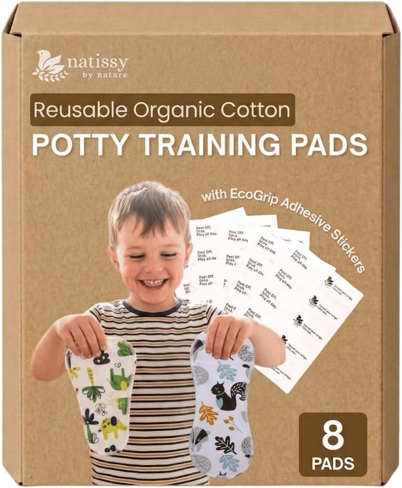 Toddler Washable Potty Training Pads with Stay-Put EcoGrip Stickers | Made in EU (Daily + Secure Fit 8 Pack), Organic Cotton Inserts for Underwear, Dribble Safe for Daytime Leaks, Easy for Kids to Use
