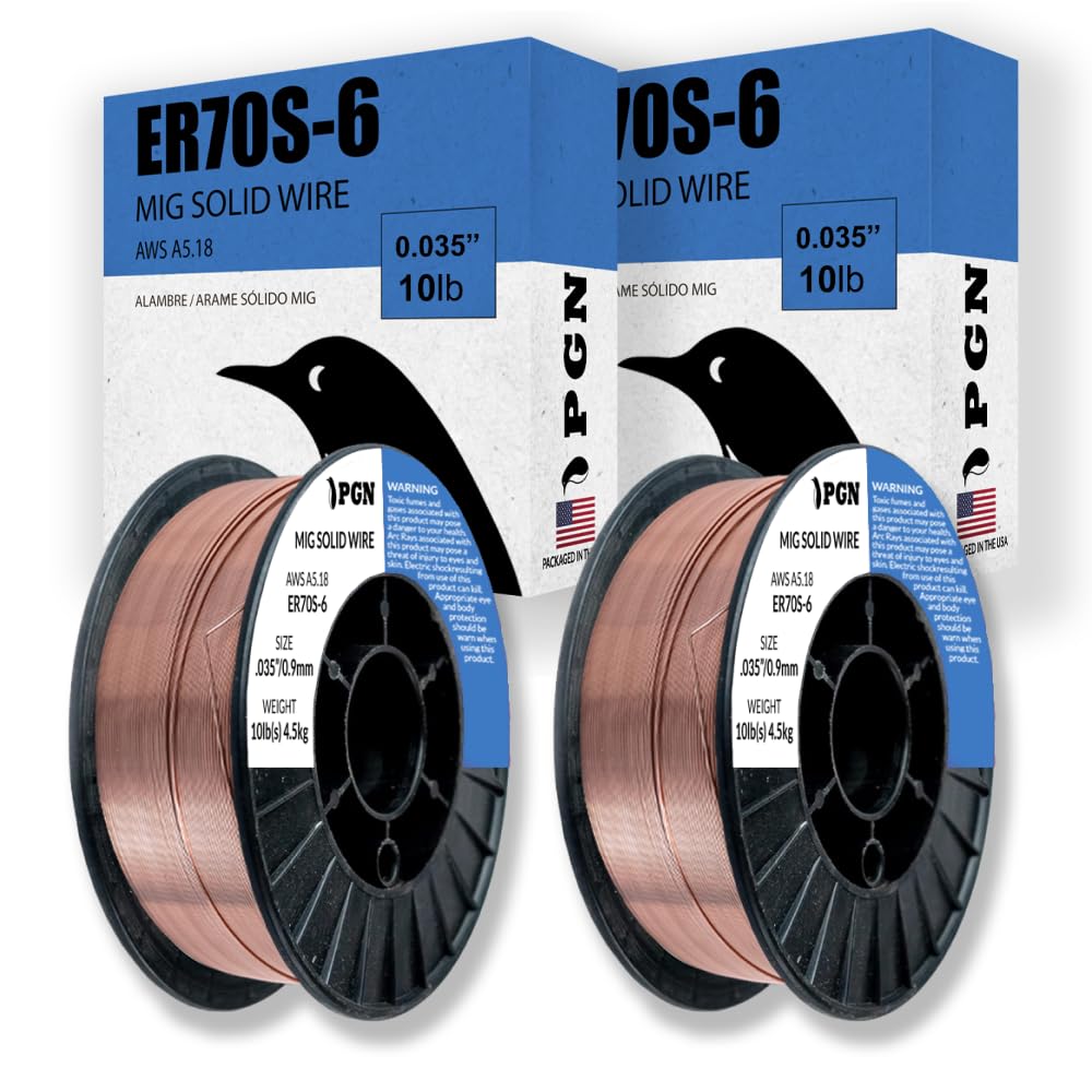 (2 Pack) PGN Solid MIG Welding Wire - ER70S-6 .035 Inch, 10 Pound Spool - Mild Steel MIG Wire with Low Splatter and High Levels of Deoxidizers - For